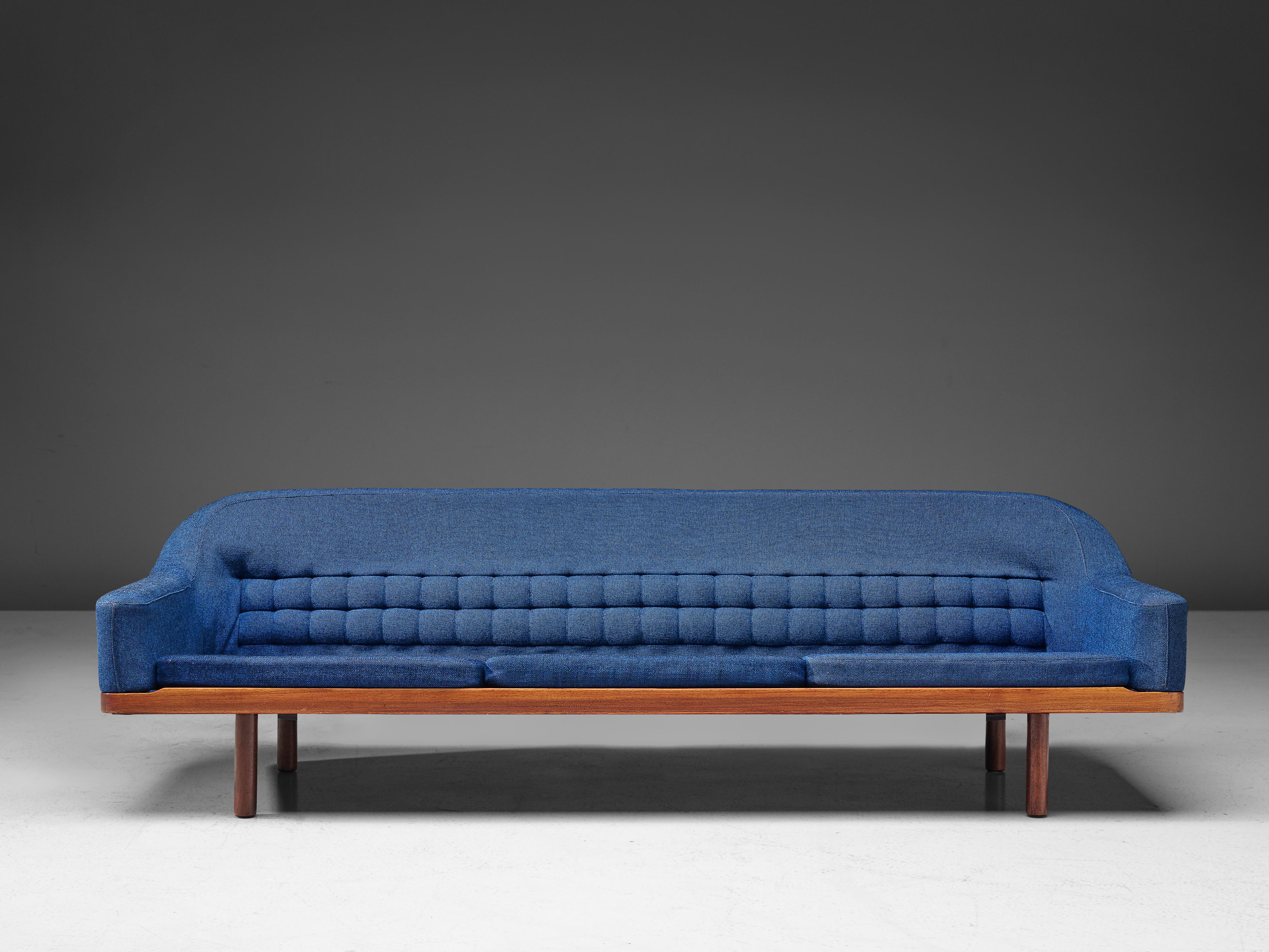 Arne Halvorsen Sofa Model 2010 in Teak and Blue Fabric Upholstery 2