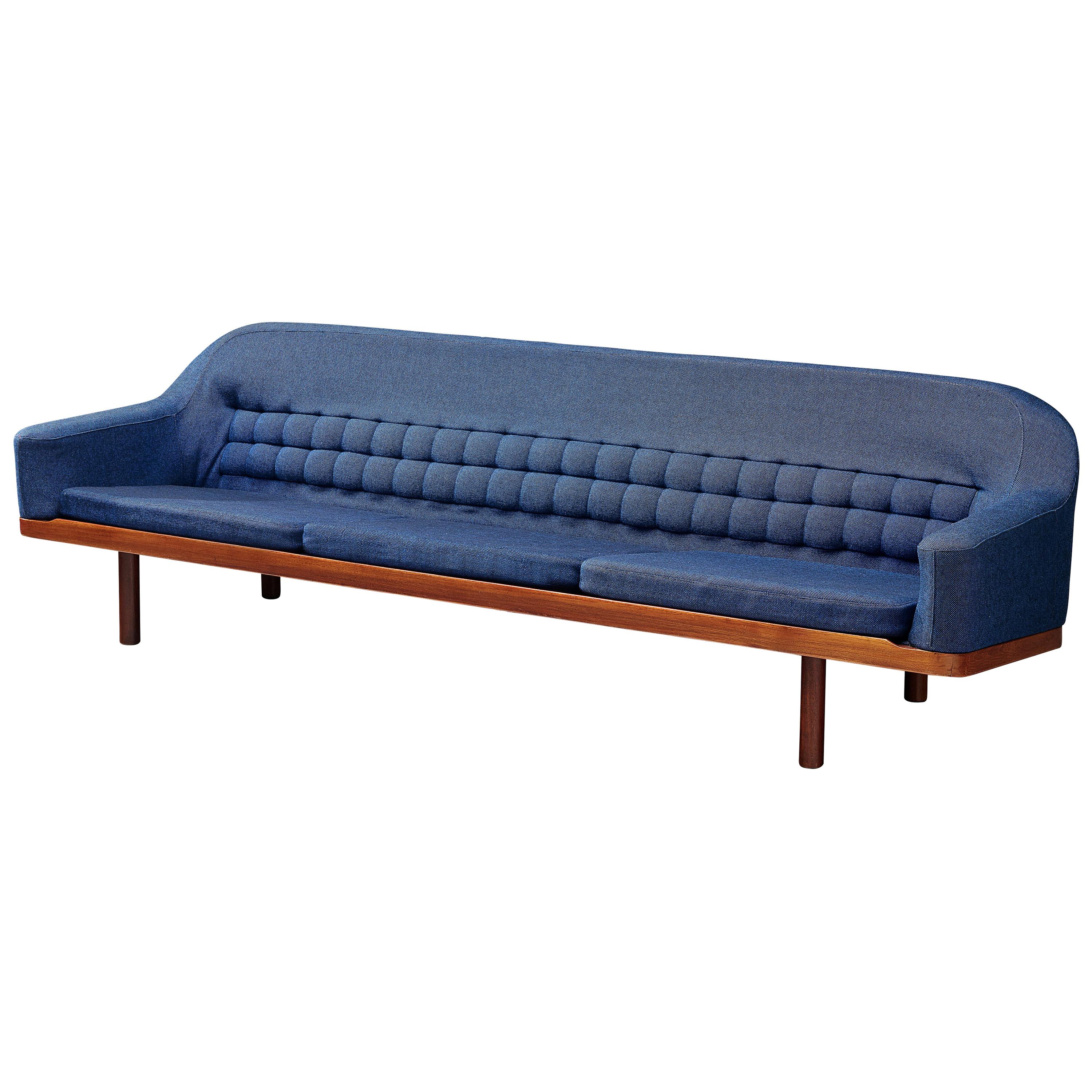 Arne Halvorsen Sofa Model 2010 in Teak and Blue Fabric Upholstery