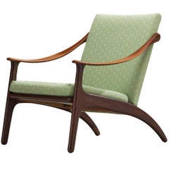 Arne Hovmand-Olsen and P. Mikkelsen Lounge Chair in Green Fabric and Teak
