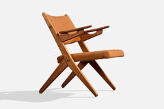 Arne Hovmand-Olsen Attribution, Lounge Chair, Oak, Teak, Fabric, Denmark, 1950s