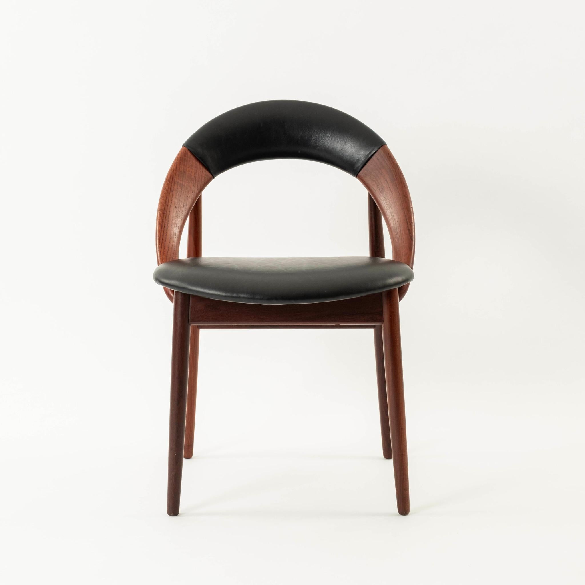 Scandinavian Modern Arne Hovmand Olsen Black Leather Teak Chair For Sale