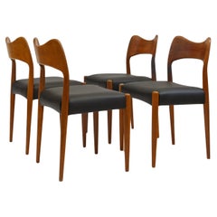 Arne Hovmand Olsen Danish Set Of Four Teak  & Leather Mid Century Dining Chairs
