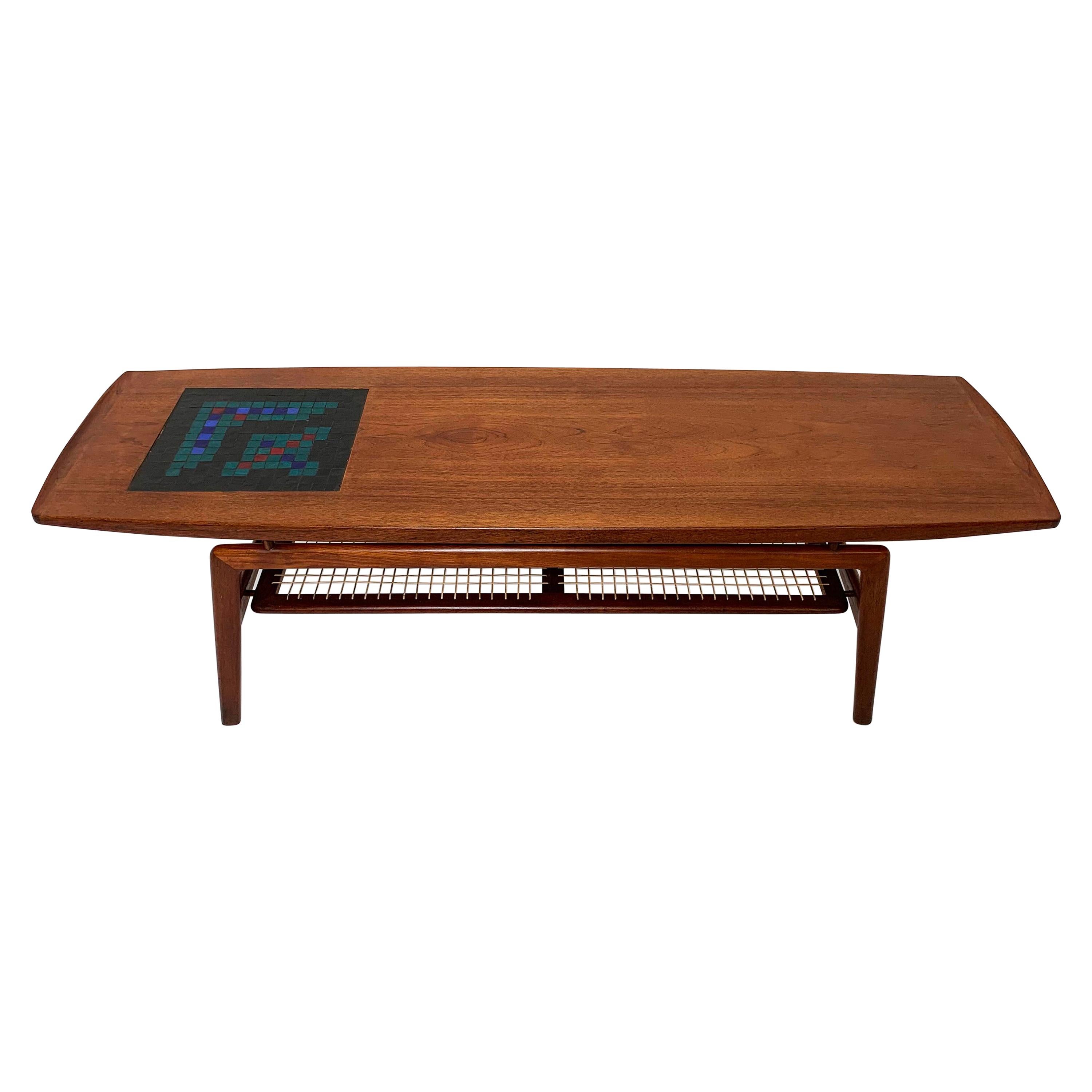 Arne Hovmand-Olsen Danish Teak Coffee Table With Glass Tile Accent, circa 1950s