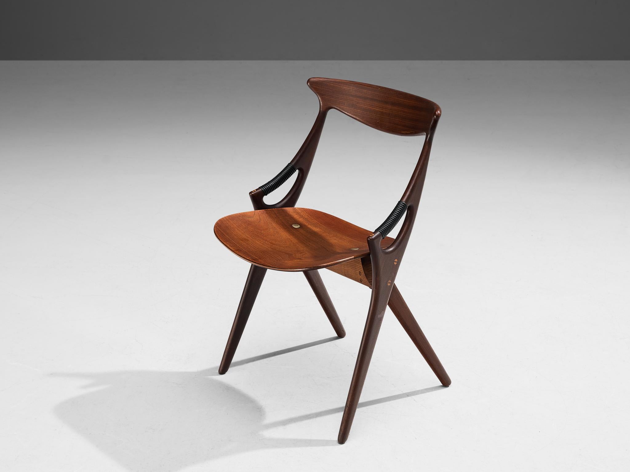 Brass Arne Hovmand-Olsen Dining Chair in Teak  For Sale