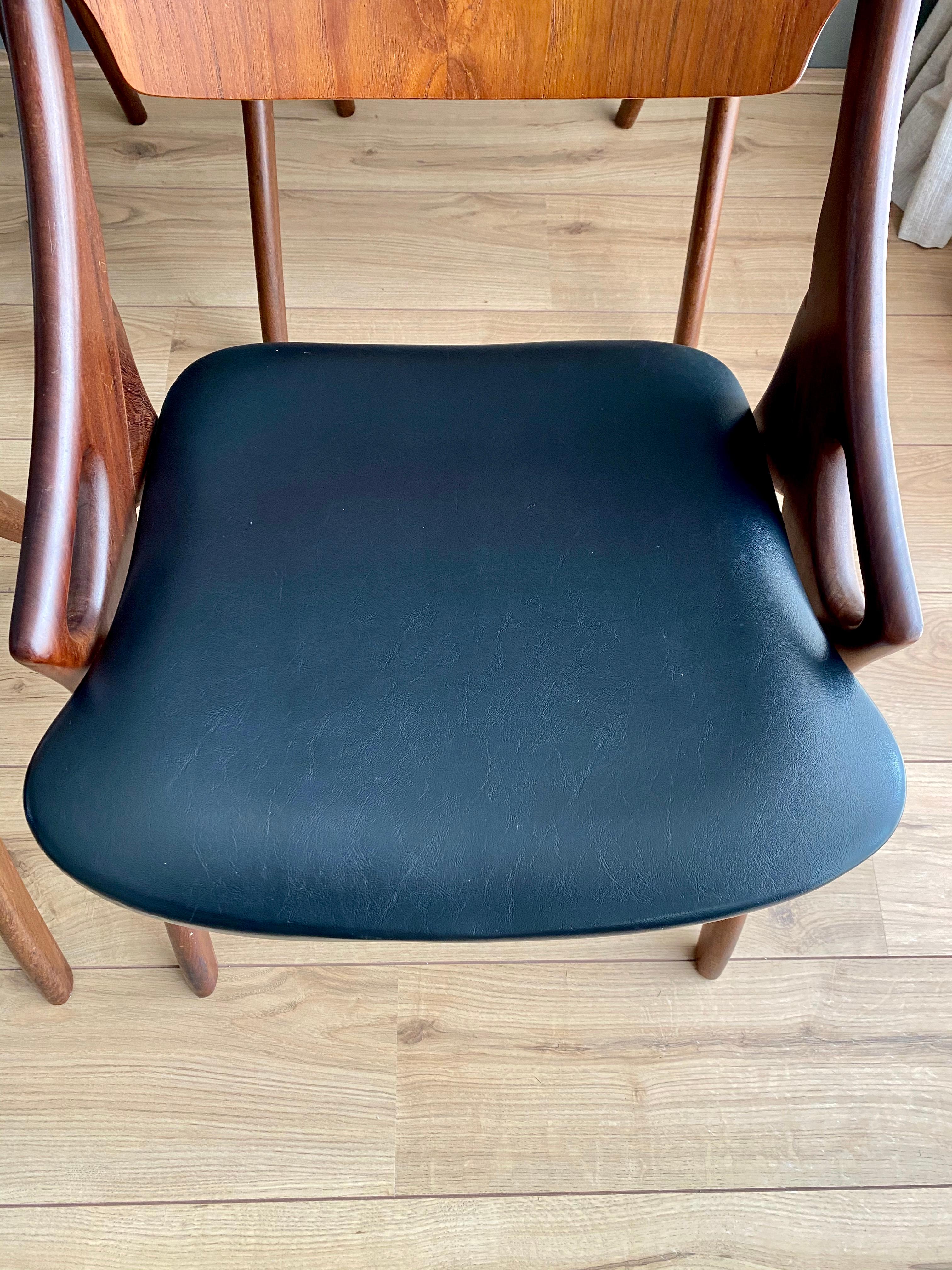 Faux Leather Arne Hovmand Olsen Dining Room Chairs, for Mogens Kold, Set of Four, circa 1950s