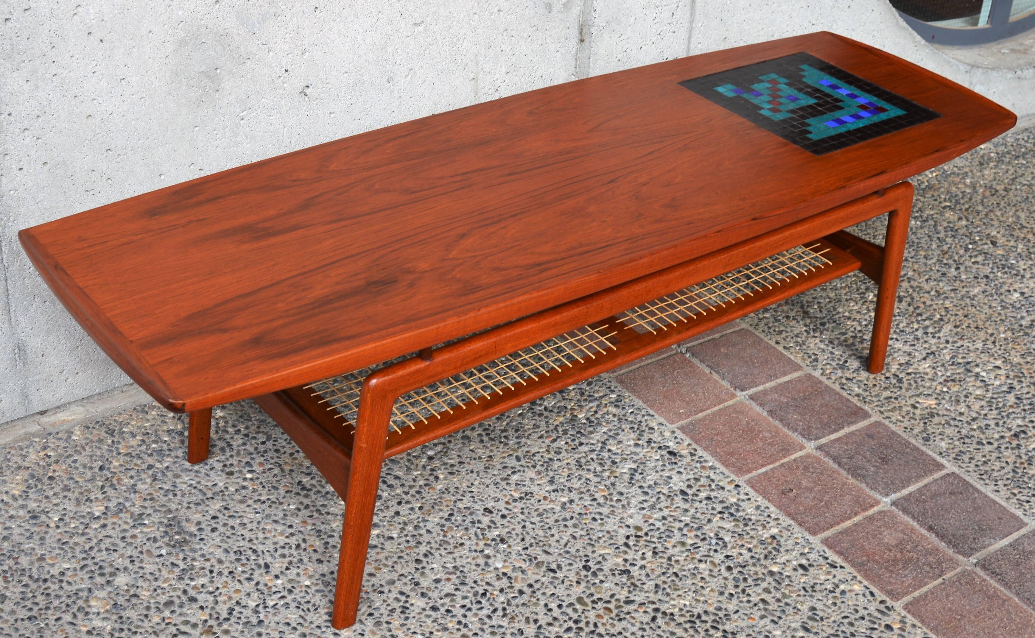 Arne Hovmand Olsen Floating Teak Coffee Table for Mogens Kold, Glass Mosaic In Excellent Condition In New Westminster, British Columbia