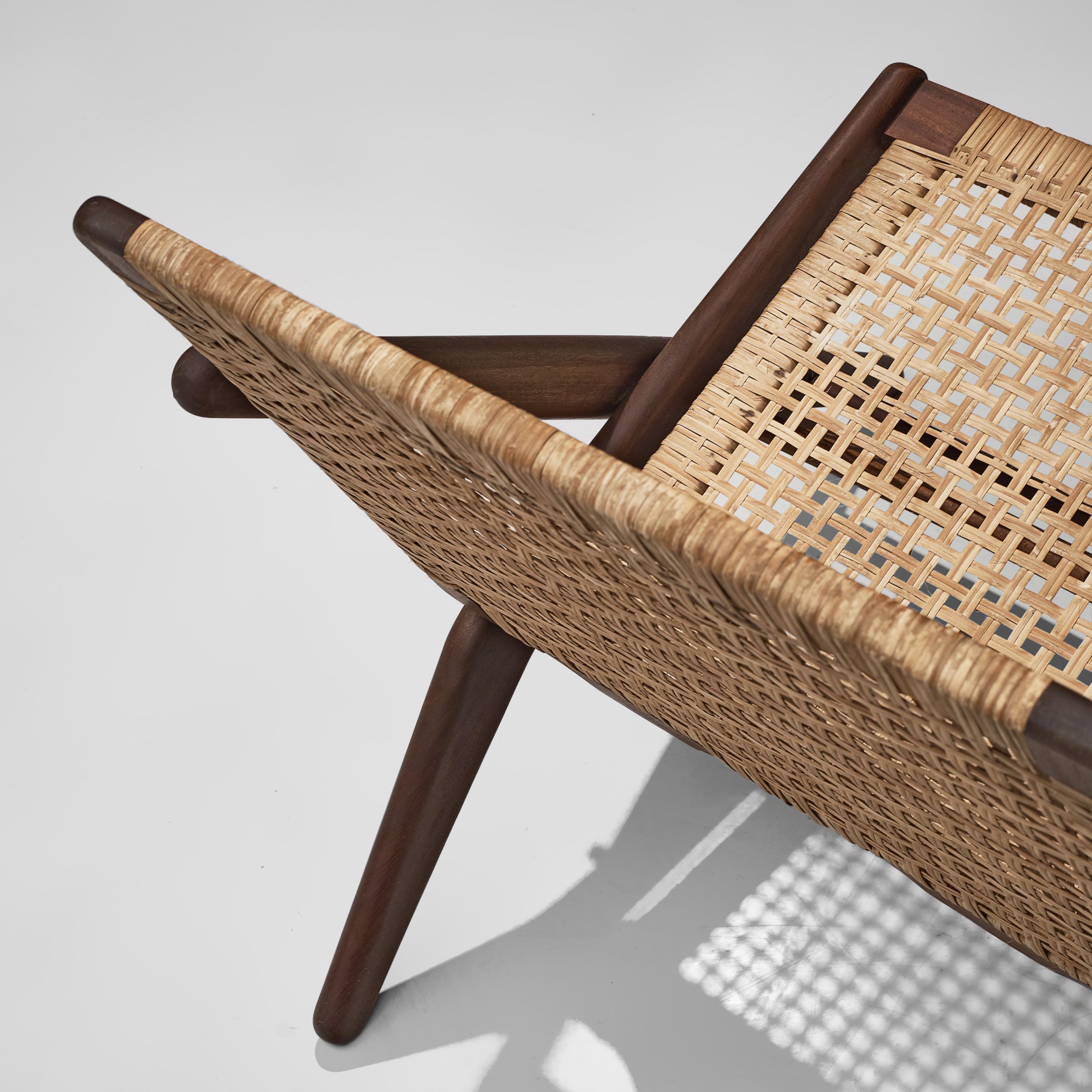 Arne Hovmand-Olsen Foldable Easy Chair in Wood and Wicker In Good Condition In Waalwijk, NL