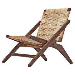 Vintage Arne Hovmand-Olsen Foldable Easy Chair in Wood and Wicker