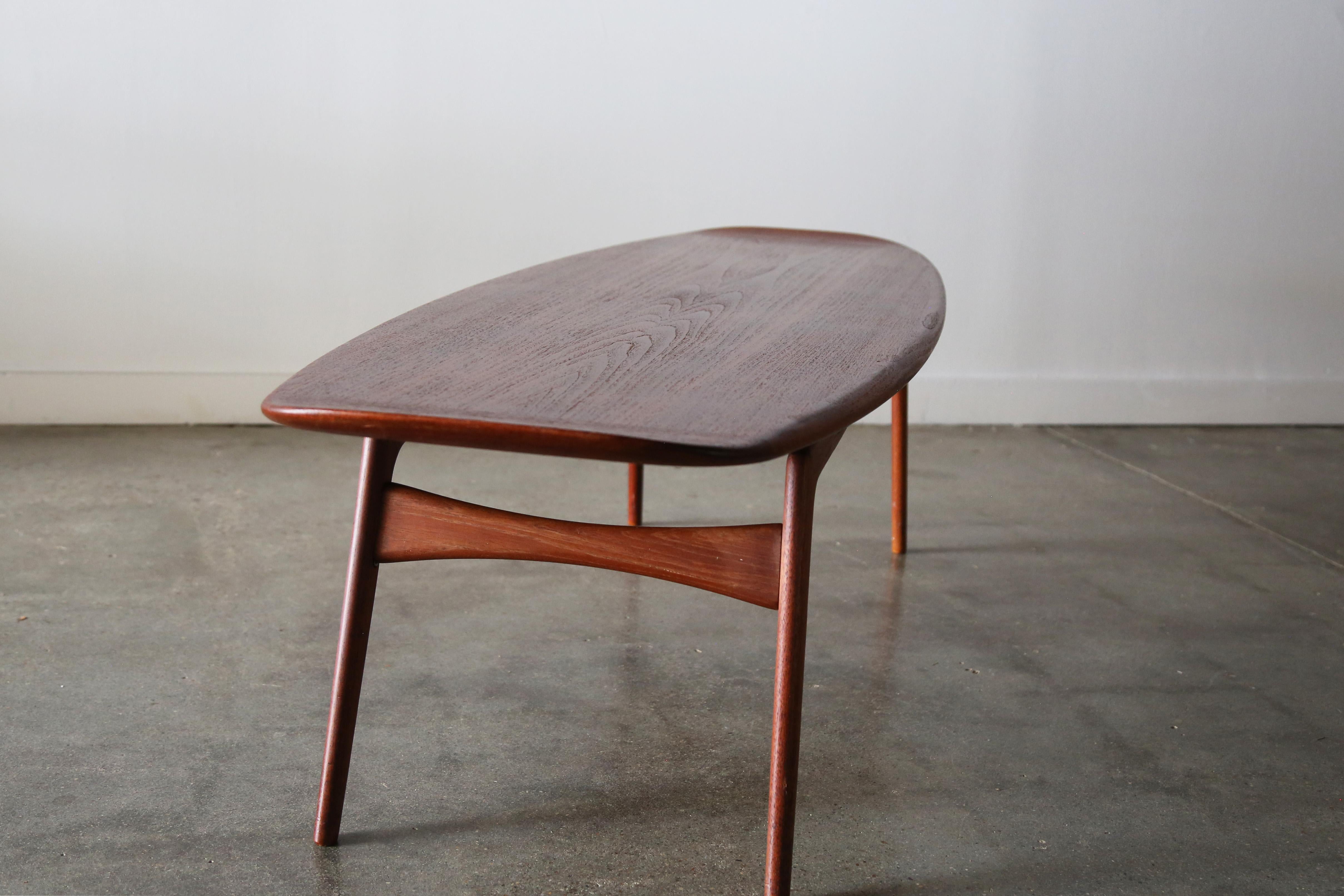 Mid-Century Modern Arne Hovmand Olsen for Mogens Koch Teak Surfboard Coffee Table