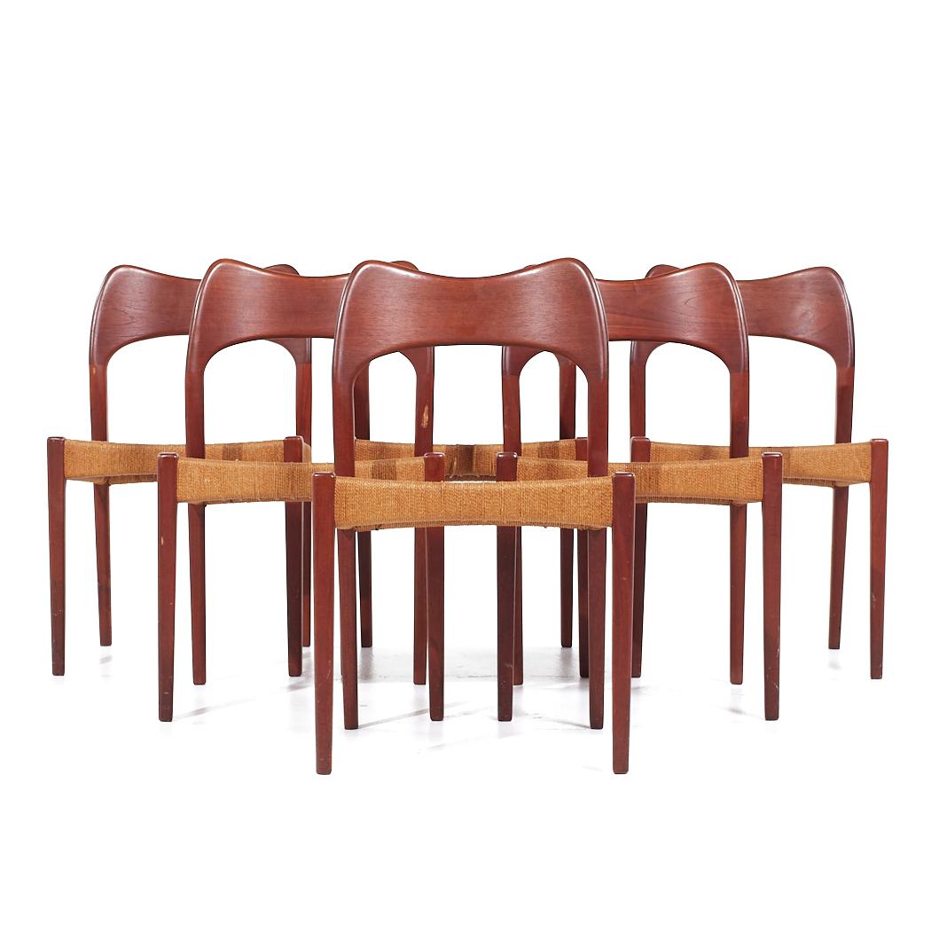 Arne Hovmand Olsen for Mogens Kold Mid Century Danish Teak Papercord Dining Chairs - Set of 6

Each chair measures: 19 wide x 17 deep x 30.5 inches high, with a seat height/chair clearance of 17.75 inches

All pieces of furniture can be had in what