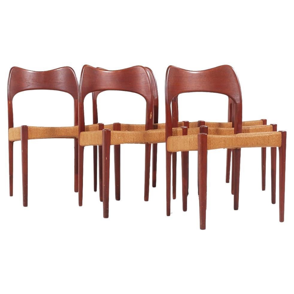 Arne Hovmand Olsen for Mogens Kold MCM Danish Teak Papercord Dining Chairs - 6 For Sale
