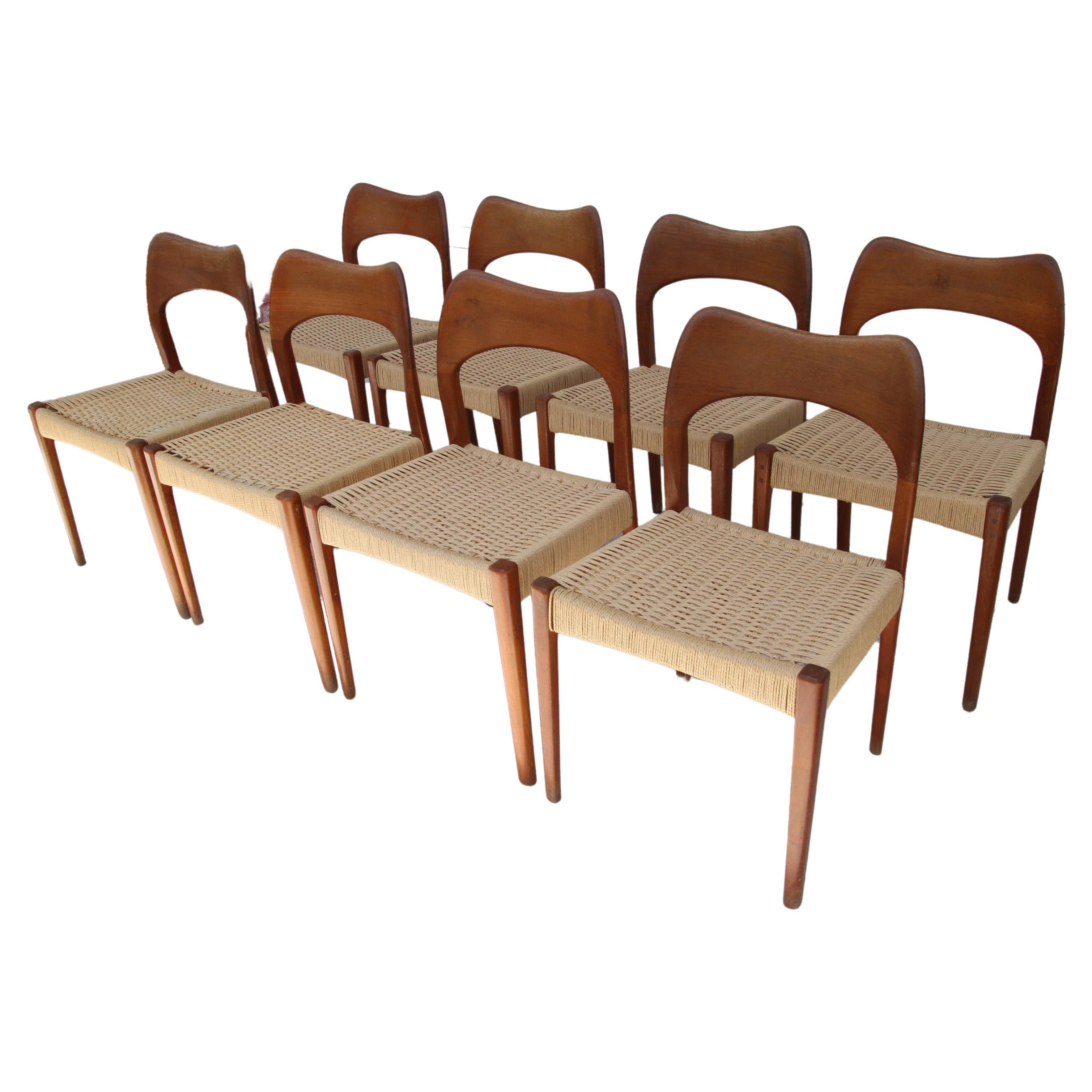 Arne Hovmand Olsen for Mogens Kold MCM Danish Teak Papercord Dining Chairs -8