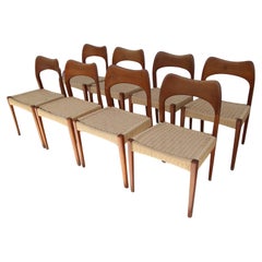 Arne Hovmand Olsen for Mogens Kold MCM Danish Teak Papercord Dining Chairs -8