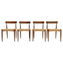 Arne Hovmand Olsen for Mogens Kold Set of 4 Teak and Paper Cord Dining Chair
