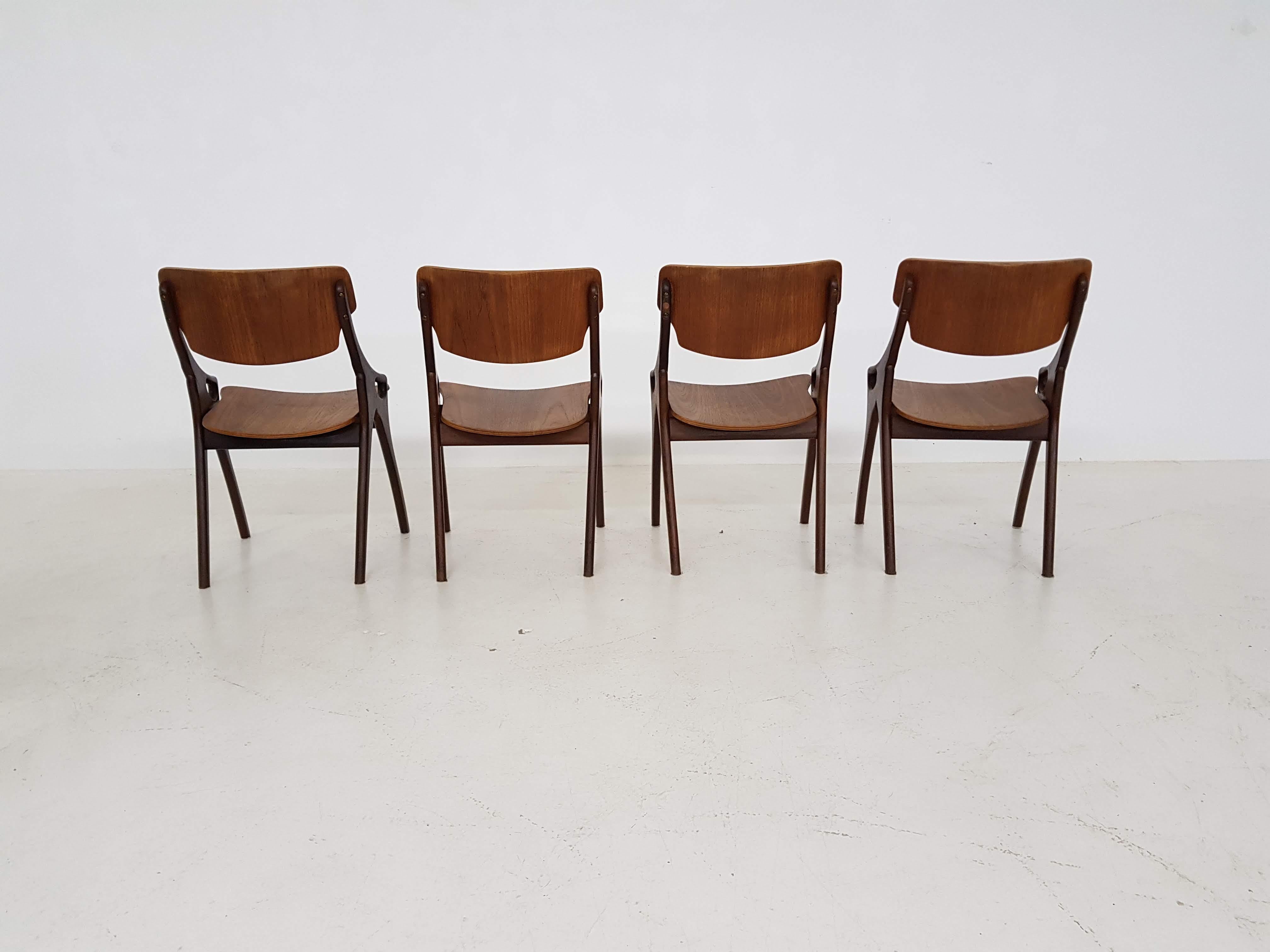 Scandinavian Modern Arne Hovmand Olsen for Mogens Kold Teak Dining Chairs, Denmark, 1960s