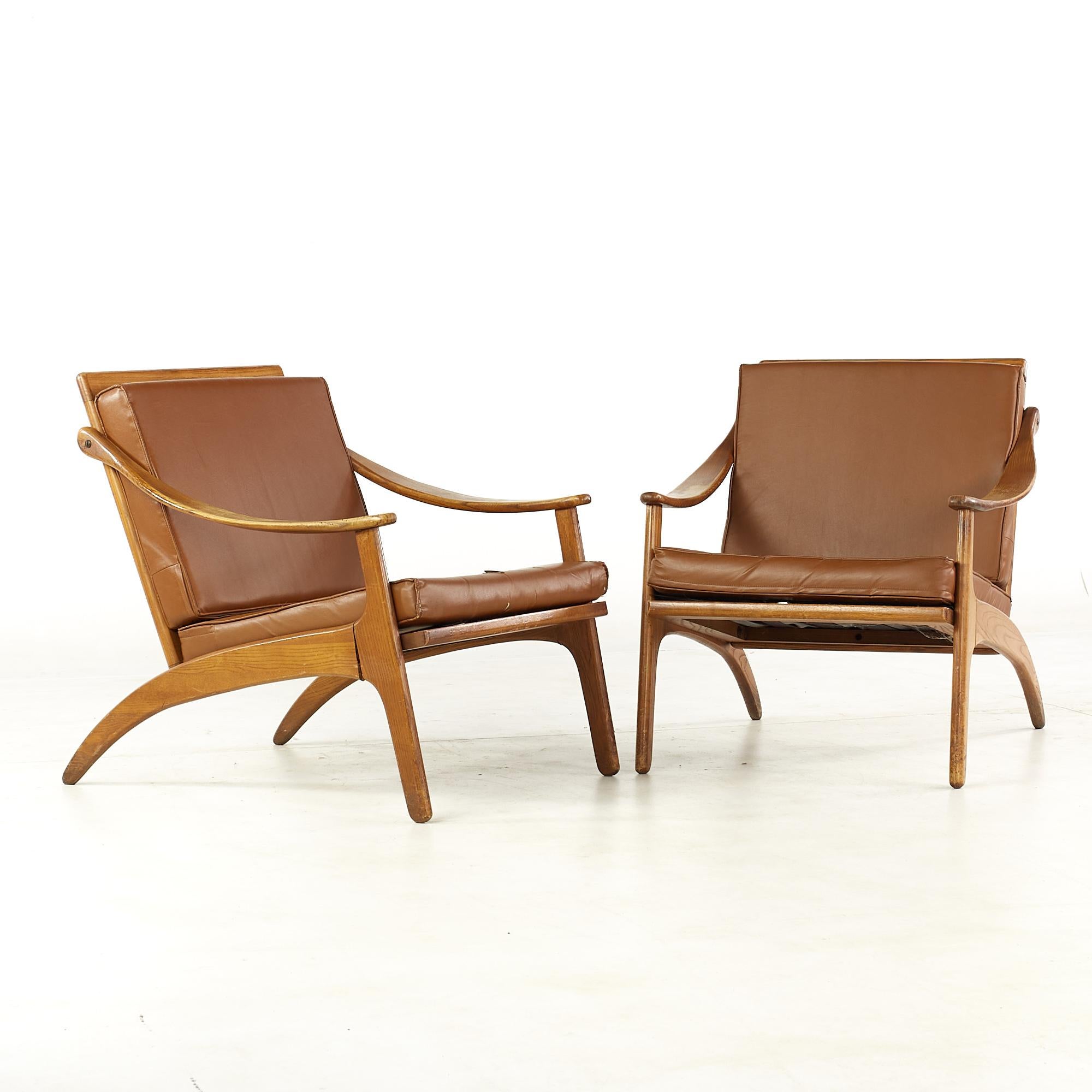 Arne Hovmand Olsen for P Mikkelsen mid-century teak lean back lounge chairs - pair.

Each chair measures: 26 wide x 31 deep x 28 high, with a seat height of 15.5 and arm height/chair clearance 19.25 inches.

All pieces of furniture can be had in