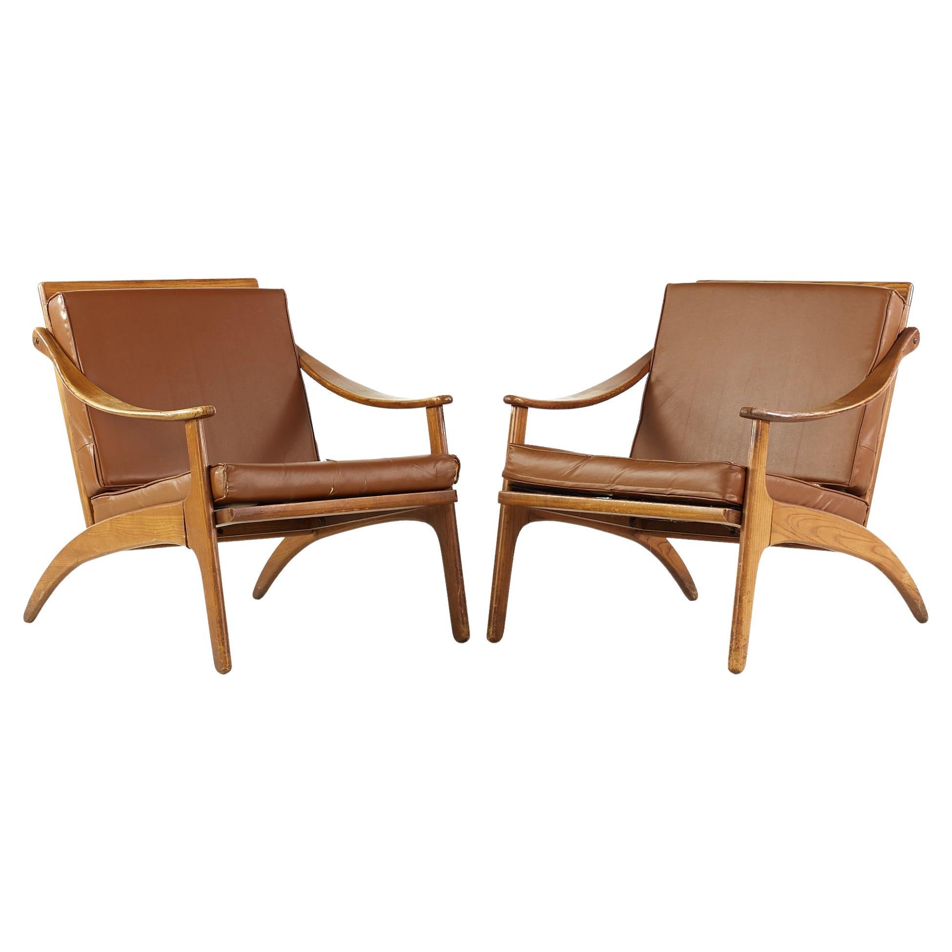 Arne Hovmand Olsen for P Mikkelsen MCM Teak Lean Back Lounge Chairs, Pair For Sale