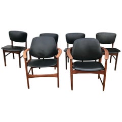 Arne Hovmand Olsen King and Queen Dining Chairs in Teak, Jutex 1950s, Set of 6