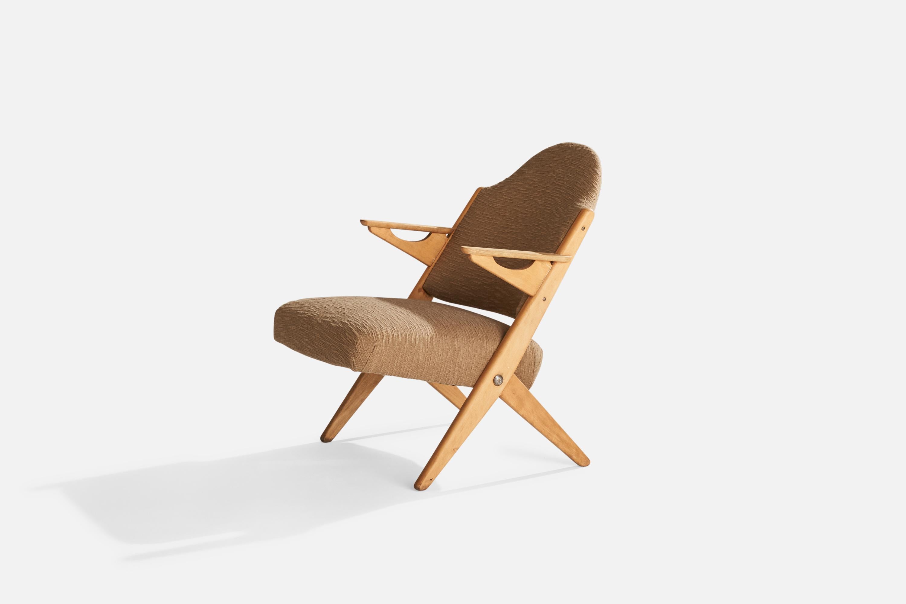 Danish Arne Hovmand-Olsen, Lounge Chair, Beech, Fabric, Denmark, 1950s For Sale
