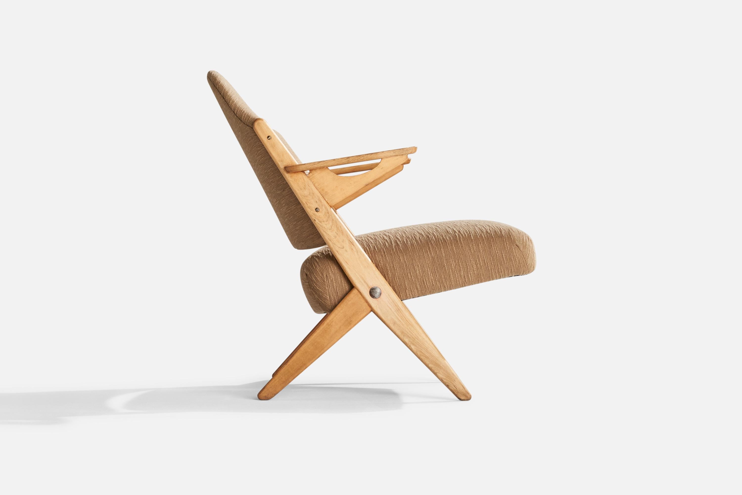 Mid-20th Century Arne Hovmand-Olsen, Lounge Chair, Beech, Fabric, Denmark, 1950s For Sale