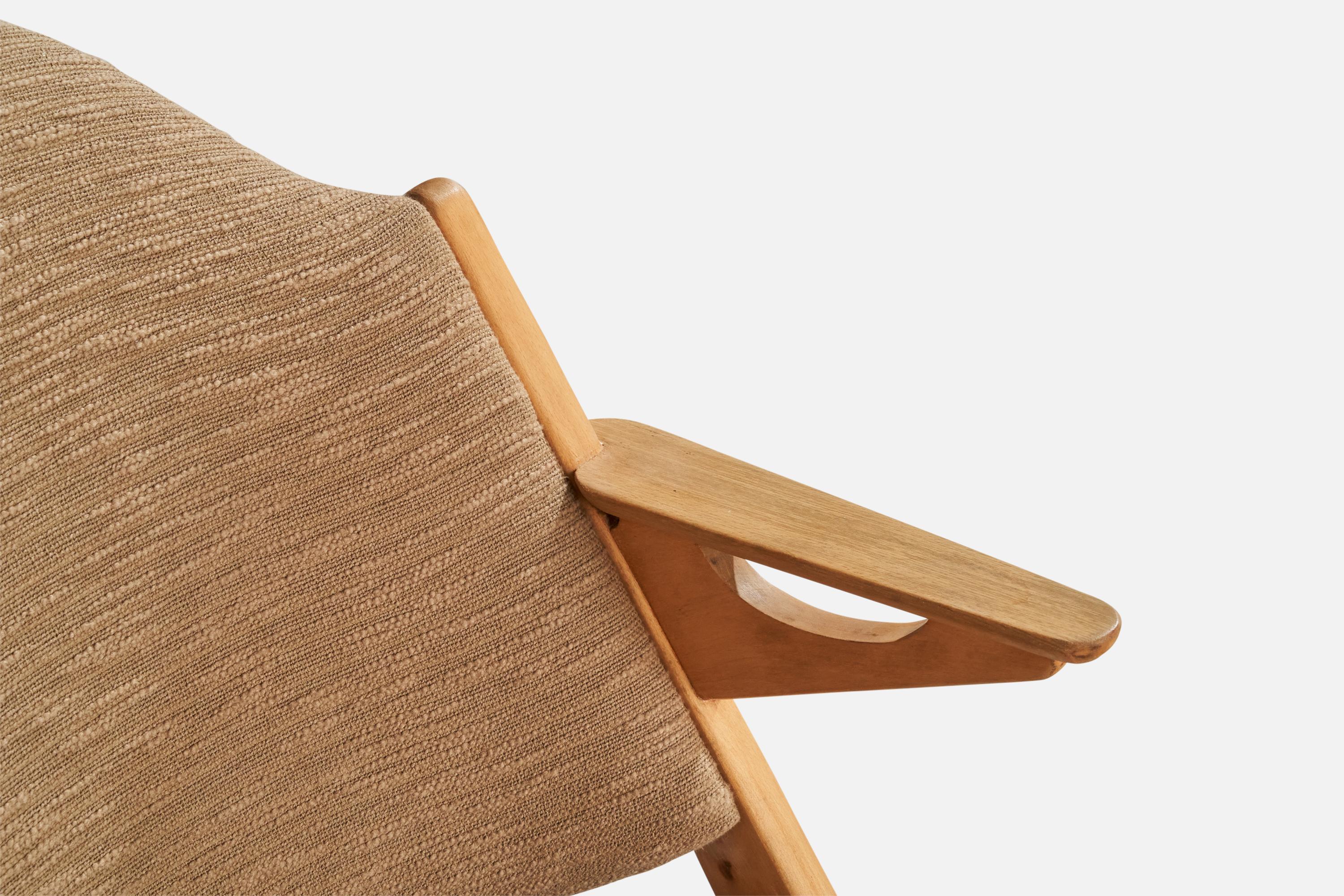 Arne Hovmand-Olsen, Lounge Chair, Beech, Fabric, Denmark, 1950s For Sale 1