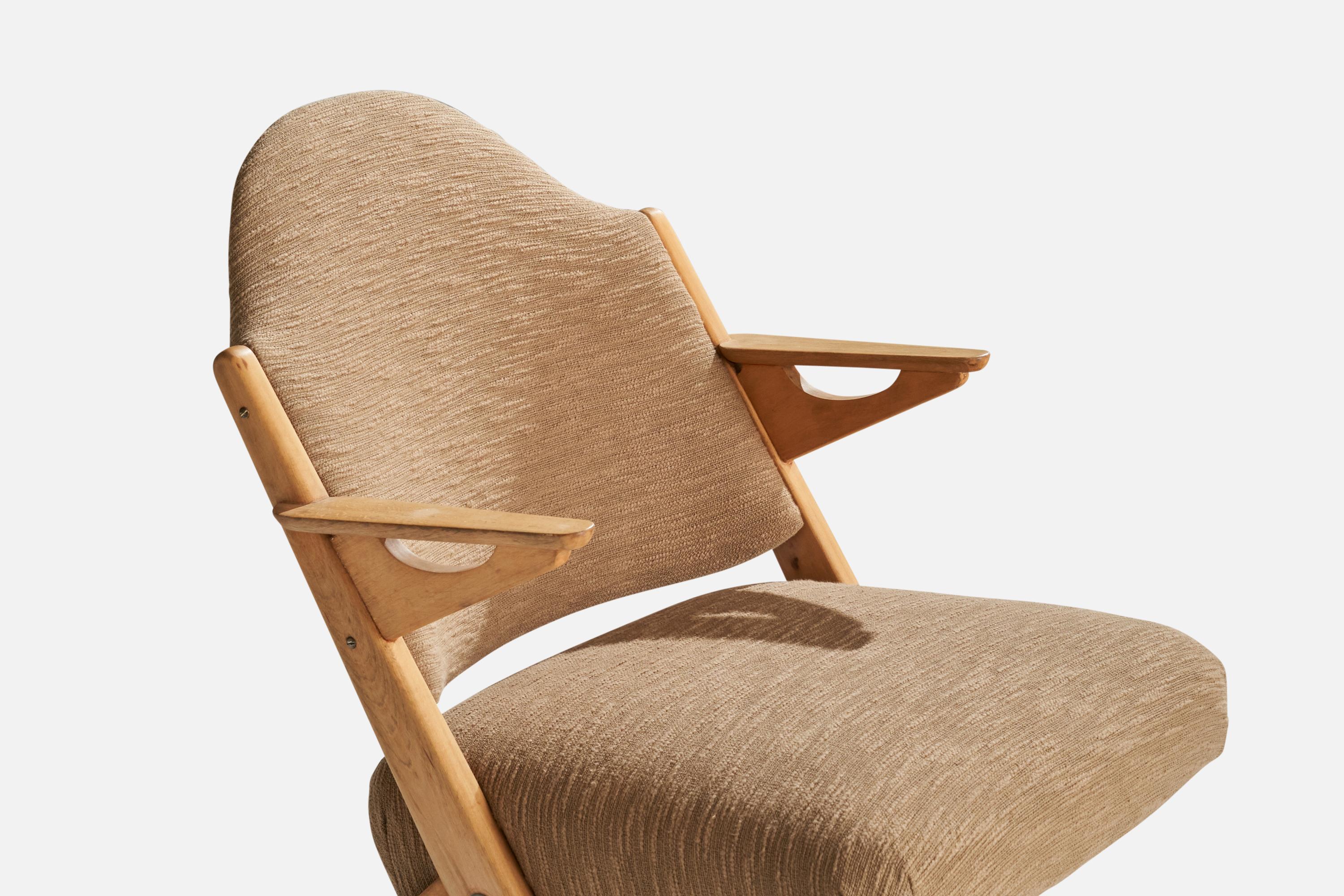 Arne Hovmand-Olsen, Lounge Chair, Beech, Fabric, Denmark, 1950s For Sale 2