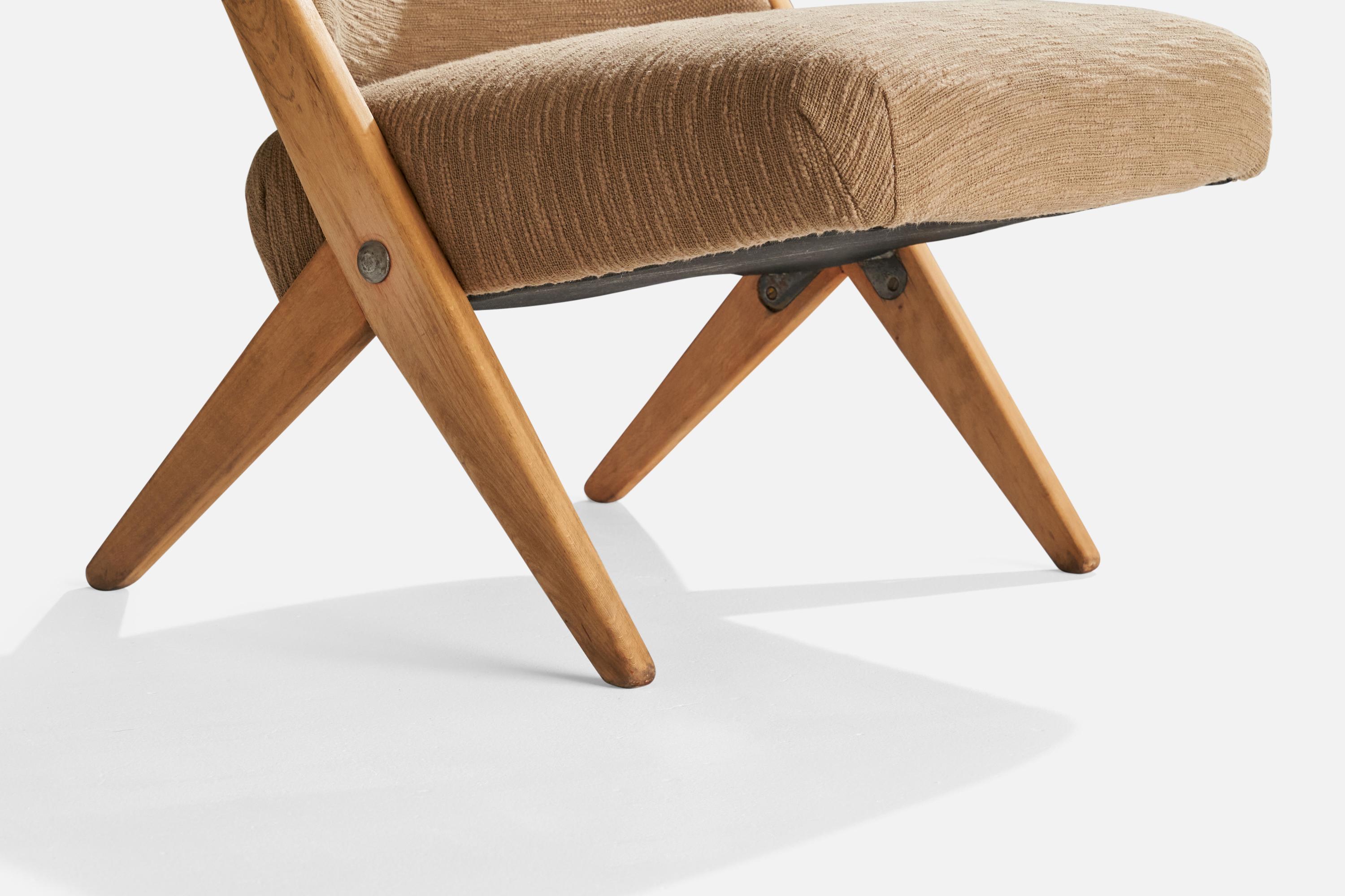 Arne Hovmand-Olsen, Lounge Chair, Beech, Fabric, Denmark, 1950s For Sale 3