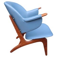 Retro Arne Hovmand-Olsen Lounge Chair in Blue Leather