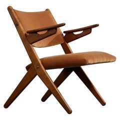 Arne Hovmand-Olsen, Lounge Chair, Wood, Velvet, Denmark, 1950s