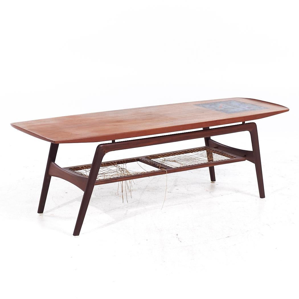 Arne Hovmand-Olsen Mid Century Danish Teak and Mosaic Coffee Table In Good Condition For Sale In Countryside, IL