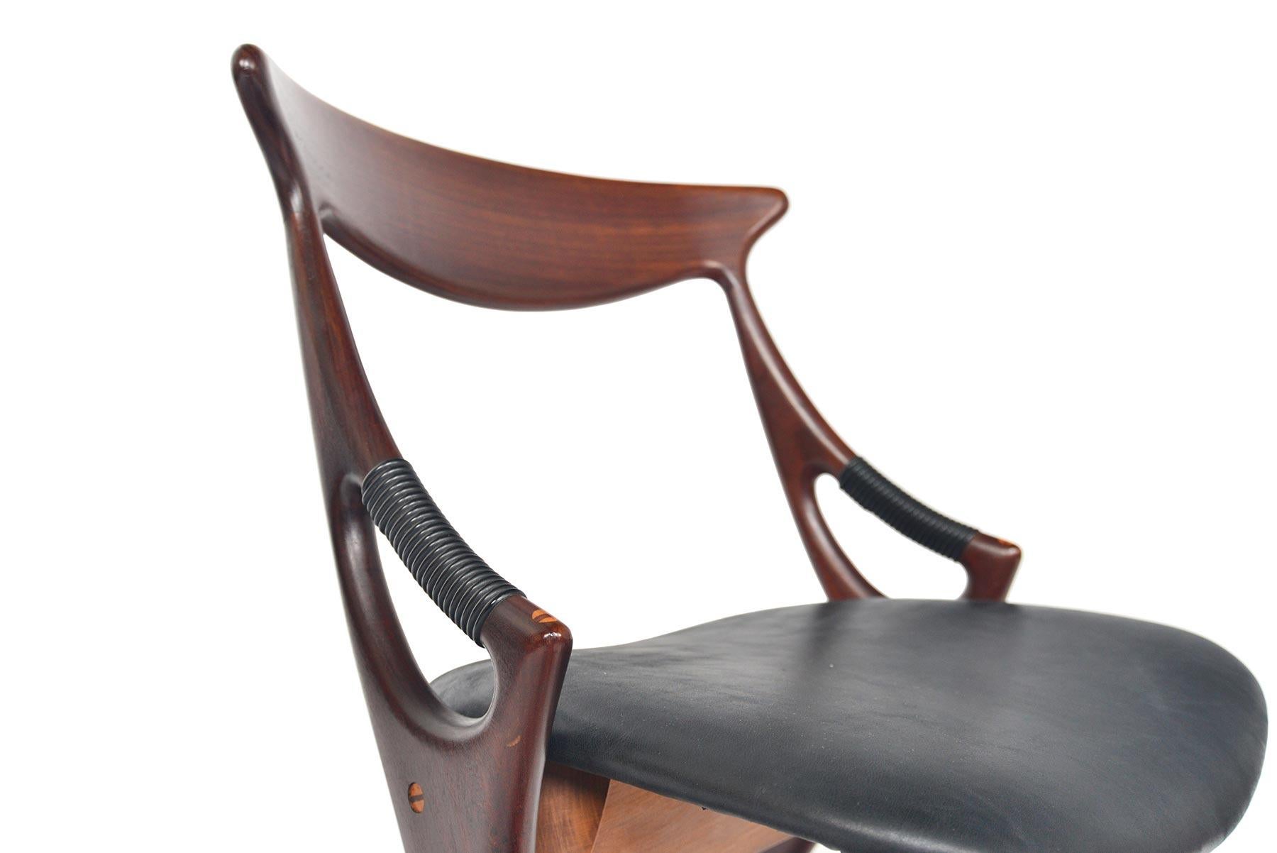 Scandinavian Modern Arne Hovmand Olsen Model 71 Teak Chair in Leather