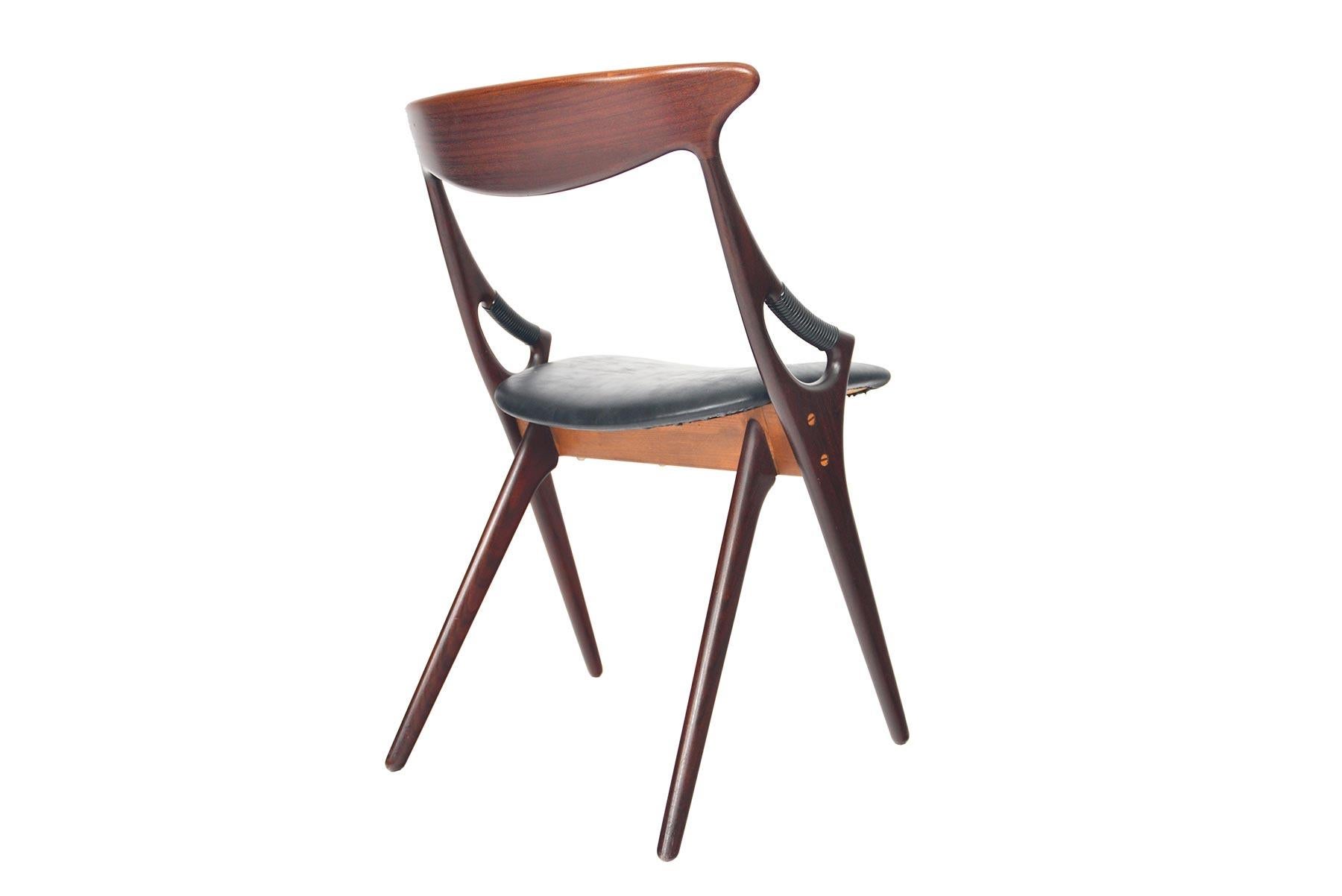 Arne Hovmand Olsen Model 71 Teak Chair in Leather In Good Condition In Berkeley, CA