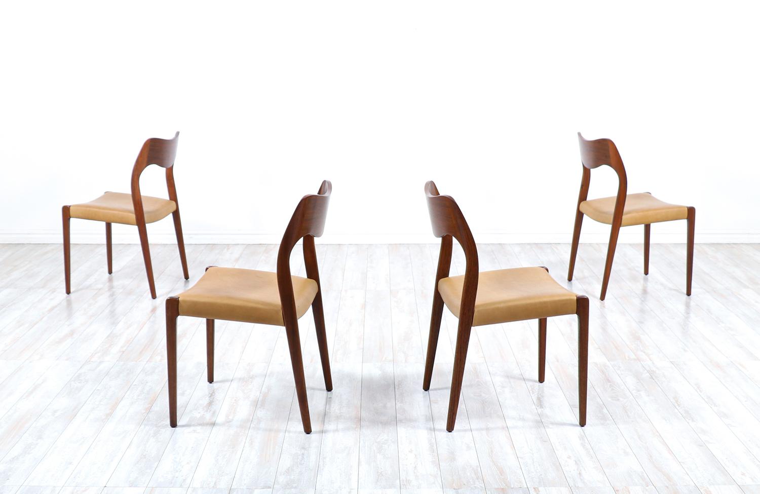 Danish Arne Hovmand-Olsen Model-71 Teak & Leather Dining Chairs for J.L. Møllers