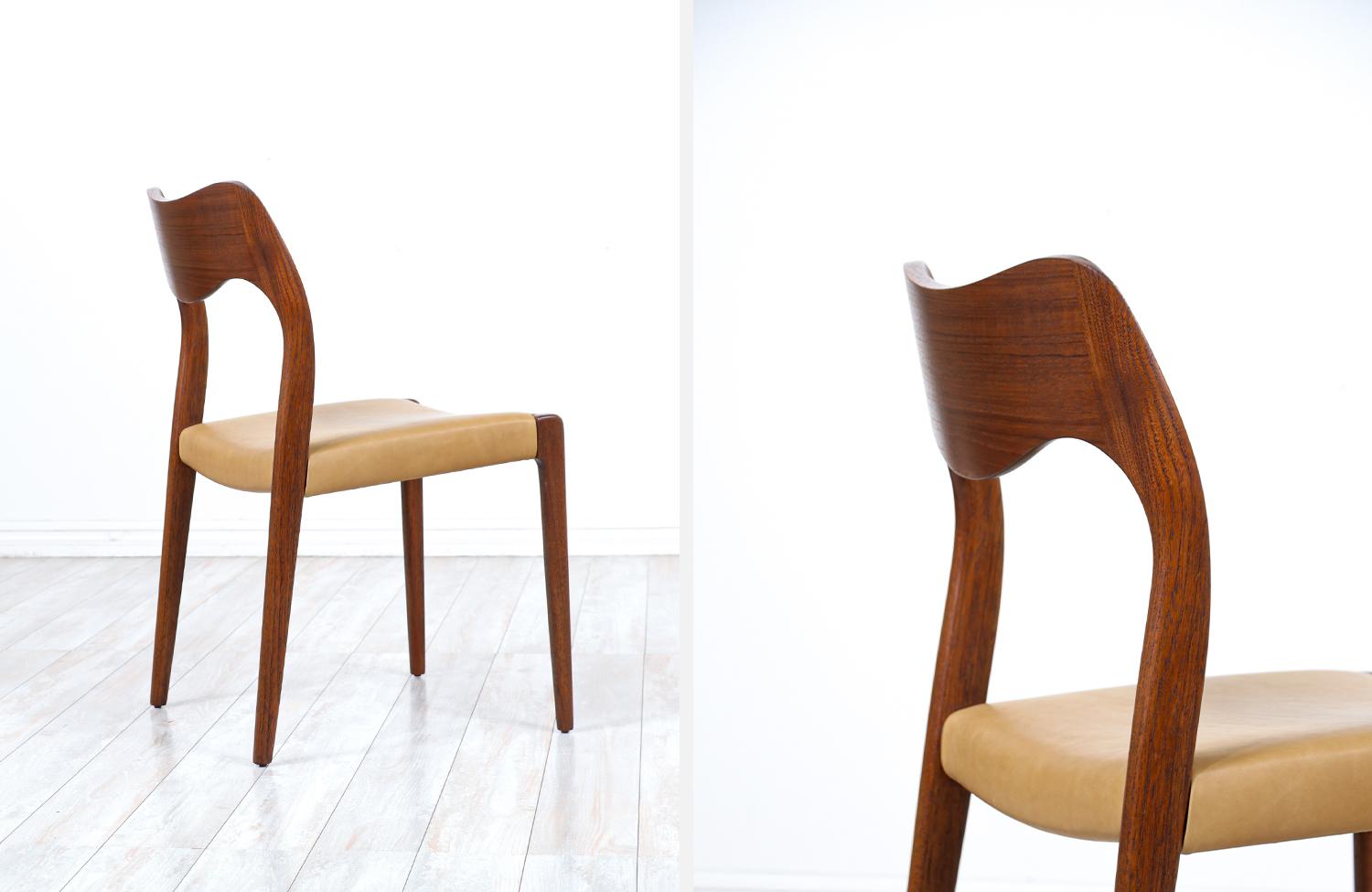 Arne Hovmand-Olsen Model-71 Teak & Leather Dining Chairs for J.L. Møllers 2
