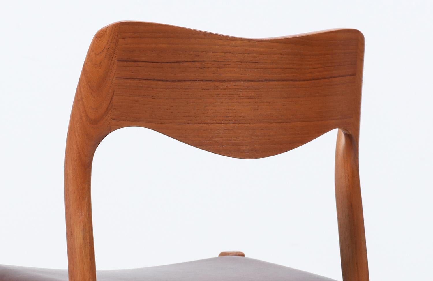 Arne Hovmand-Olsen Model 71 Teak Wood & Leather Dining Chairs for J.L. Møllers For Sale 2