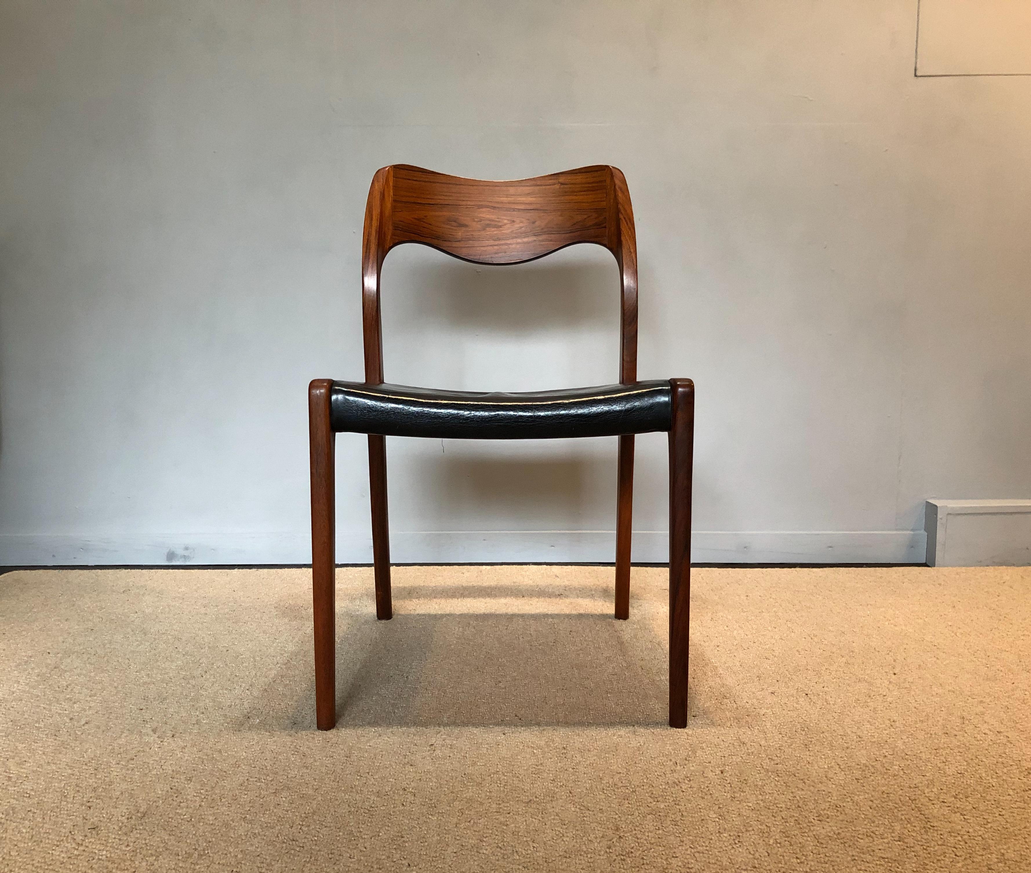 Mid-Century Modern Arne Hovmand Olsen, Moller, Rosewood Model 71 Chairs, Set of Eight
