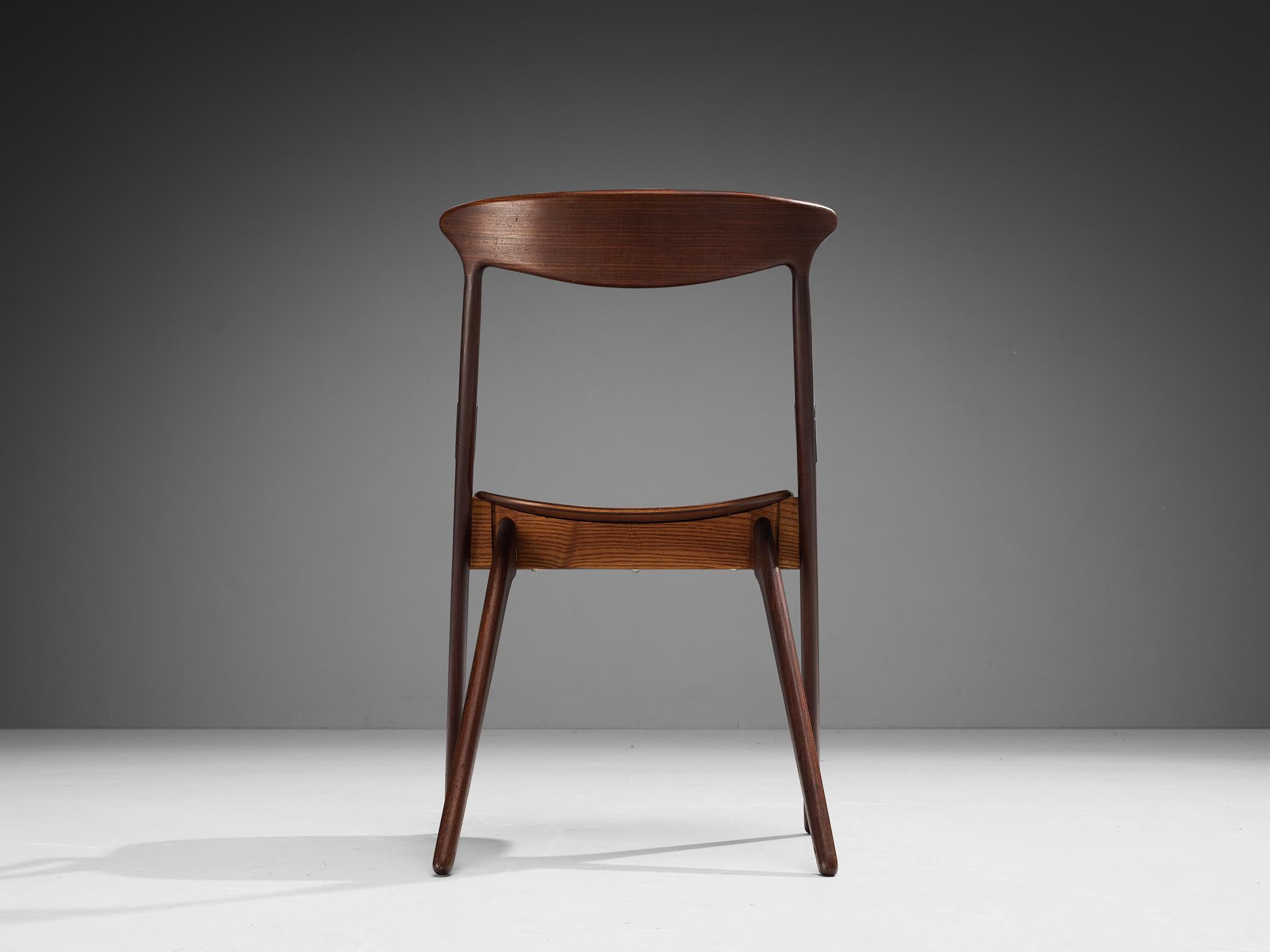 Brass Arne Hovmand-Olsen Pair of Dining Chairs in Teak For Sale