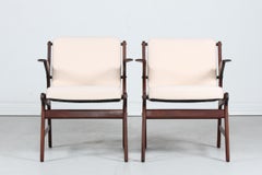 Arne Hovmand-Olsen Pair of Teak Armchairs with Light Colored Fabric Danish 60s