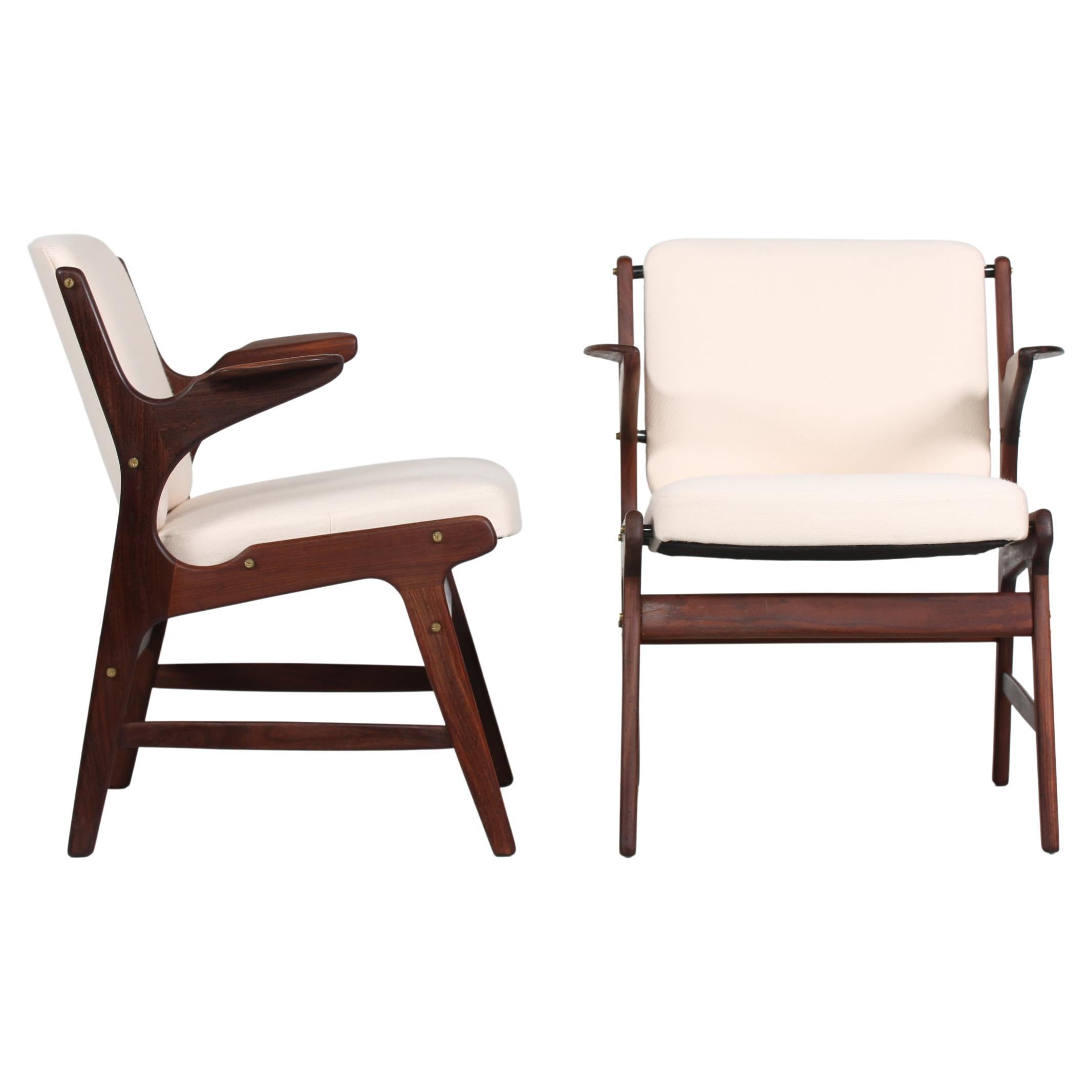 Arne Hovmand-Olsen Pair of Teak Armchairs with Light Colored Fabric Danish 60s For Sale