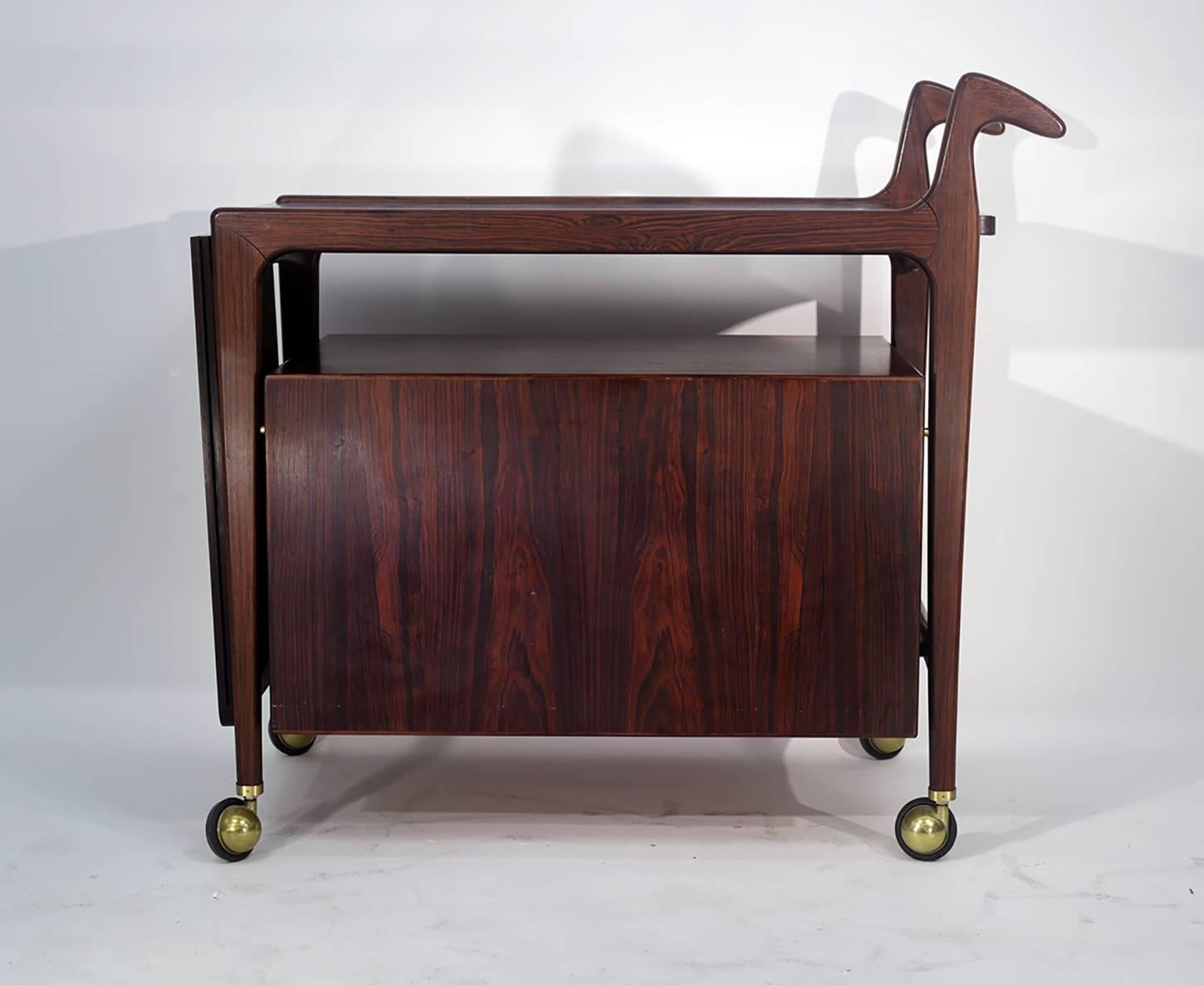 Arne Hovmand-Olsen Rosewood Bar Cart, circa 1960s In Excellent Condition In New York, NY