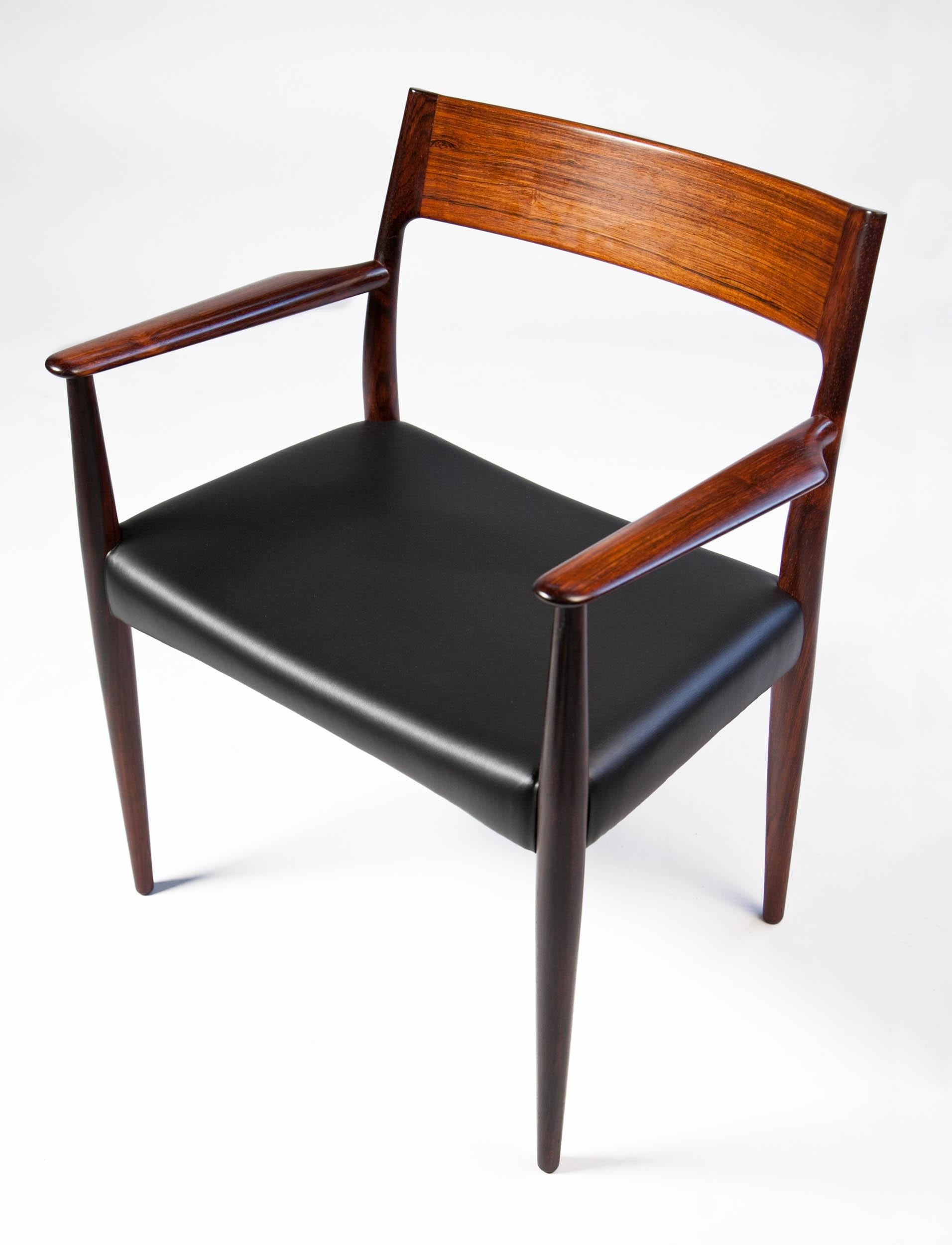 Scandinavian Modern Arne Hovmand Olsen Rosewood Dinning Chair Set for Mogens Kold, Denmark, 1950s
