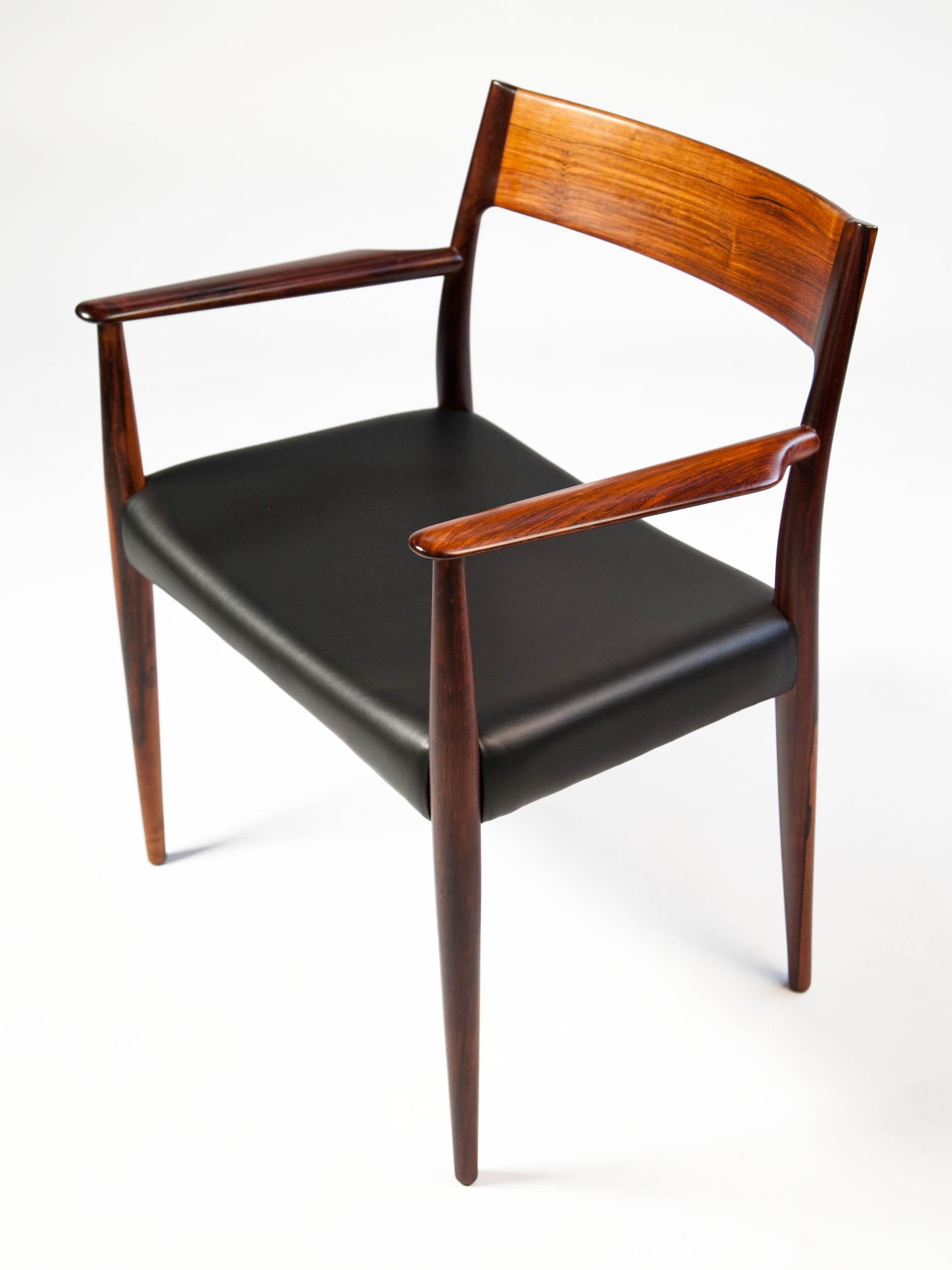 Faux Leather Arne Hovmand Olsen Rosewood Dinning Chair Set for Mogens Kold, Denmark, 1950s
