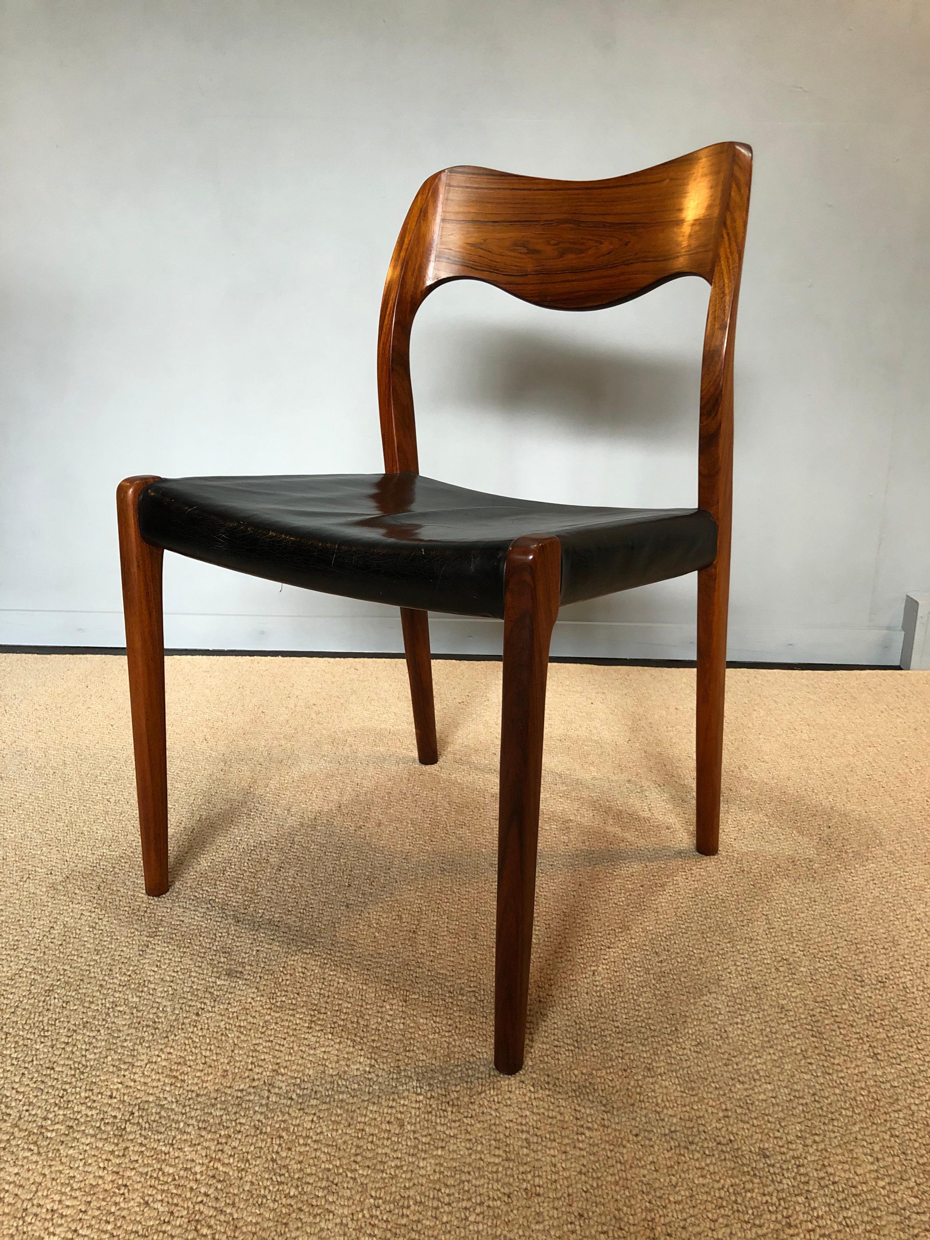 Arne Hovmand Olsen, Moller, Rosewood Model 71 Chairs, Set of Eight In Good Condition In London, GB