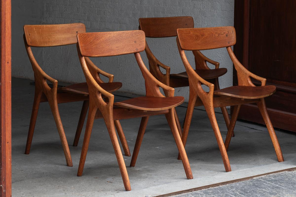 Arne Hovmand Olsen Set of 4 Dining Chairs, Danish Design, 1960s 4