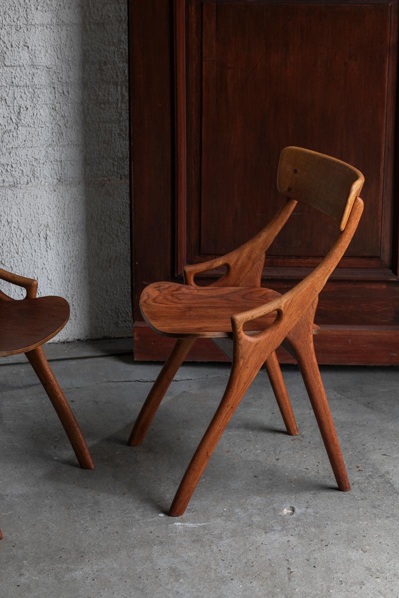 Mid-Century Modern Arne Hovmand Olsen Set of 4 Dining Chairs, Danish Design, 1960s