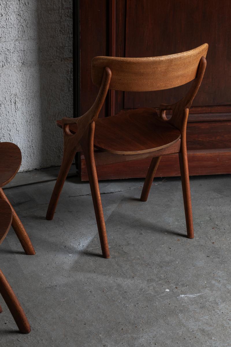 Oak Arne Hovmand Olsen Set of 4 Dining Chairs, Danish Design, 1960s