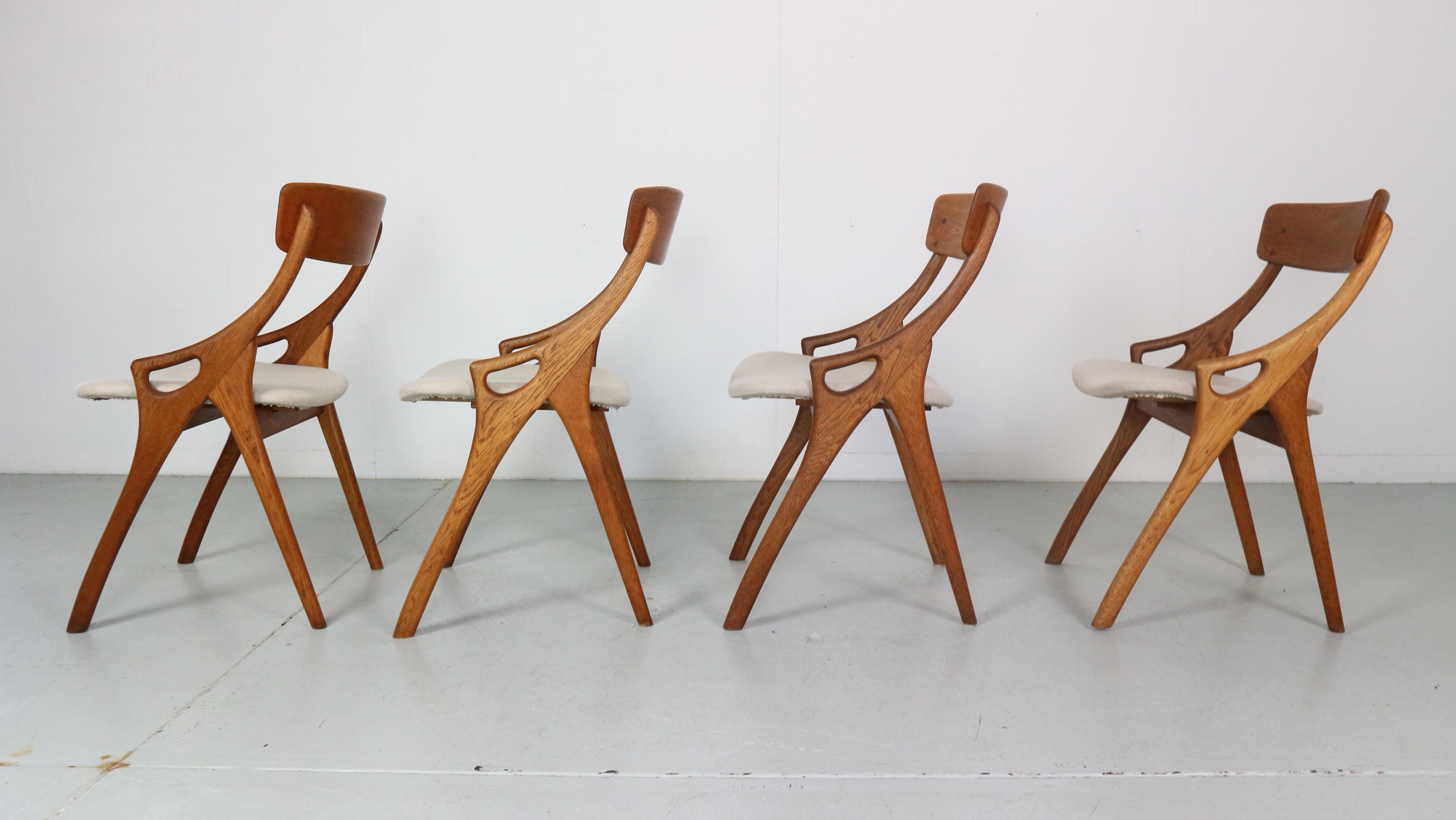 Arne Hovmand Olsen Set of 4 Dinning Room Chairs for Mogens Kold, 1950 Denmark In Good Condition In The Hague, NL