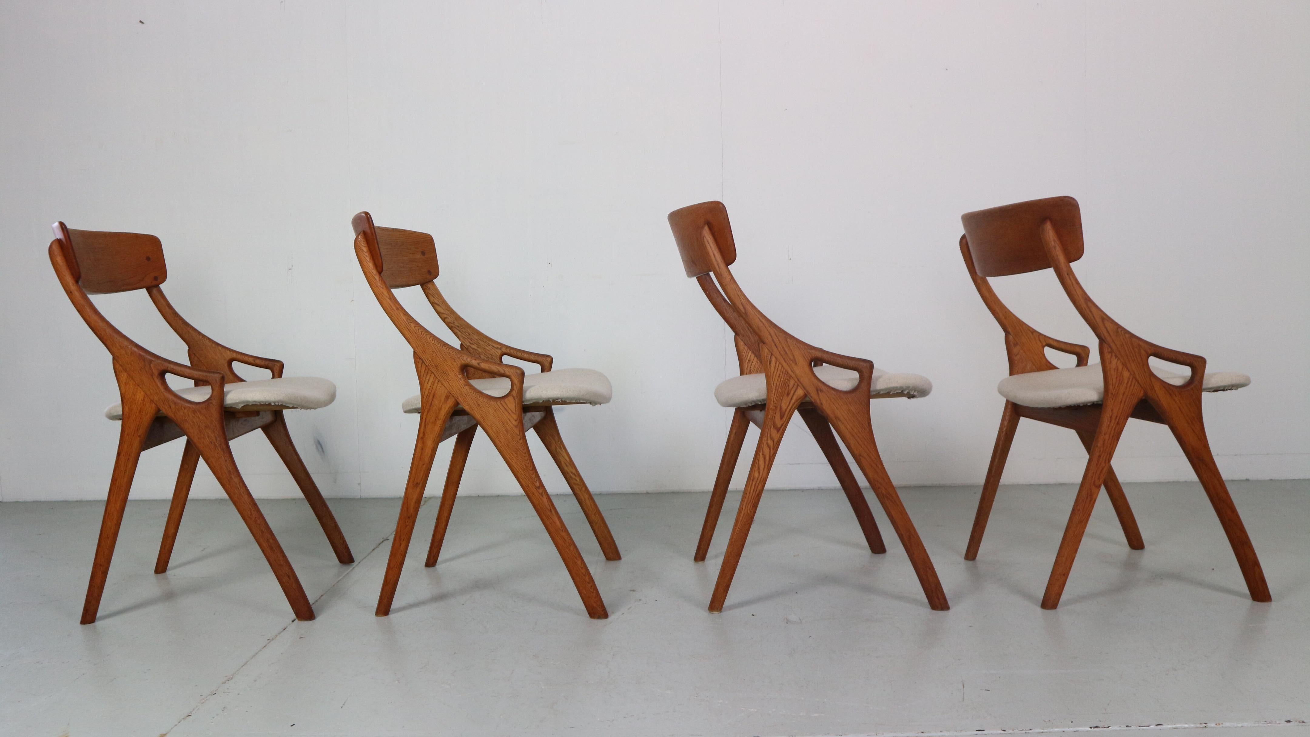 Teak Arne Hovmand Olsen Set of 4 Dinning Room Chairs for Mogens Kold, 1950 Denmark