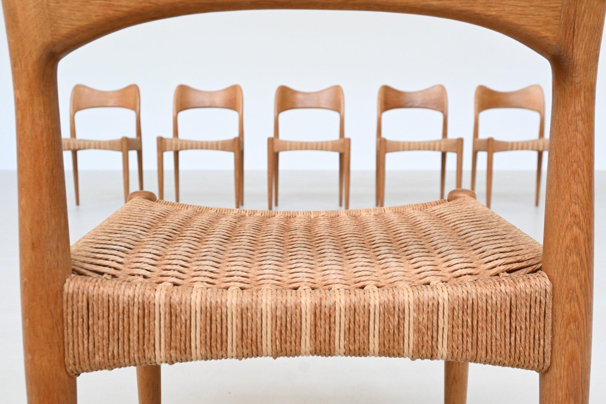 Arne Hovmand-Olsen set de six chaises de salle à manger en chêne Mogens Kold Danemark 1960 en vente 3