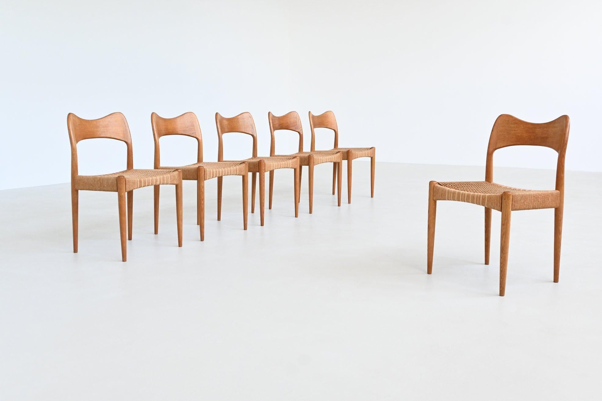 Arne Hovmand-Olsen set de six chaises de salle à manger en chêne Mogens Kold Danemark 1960 en vente 1